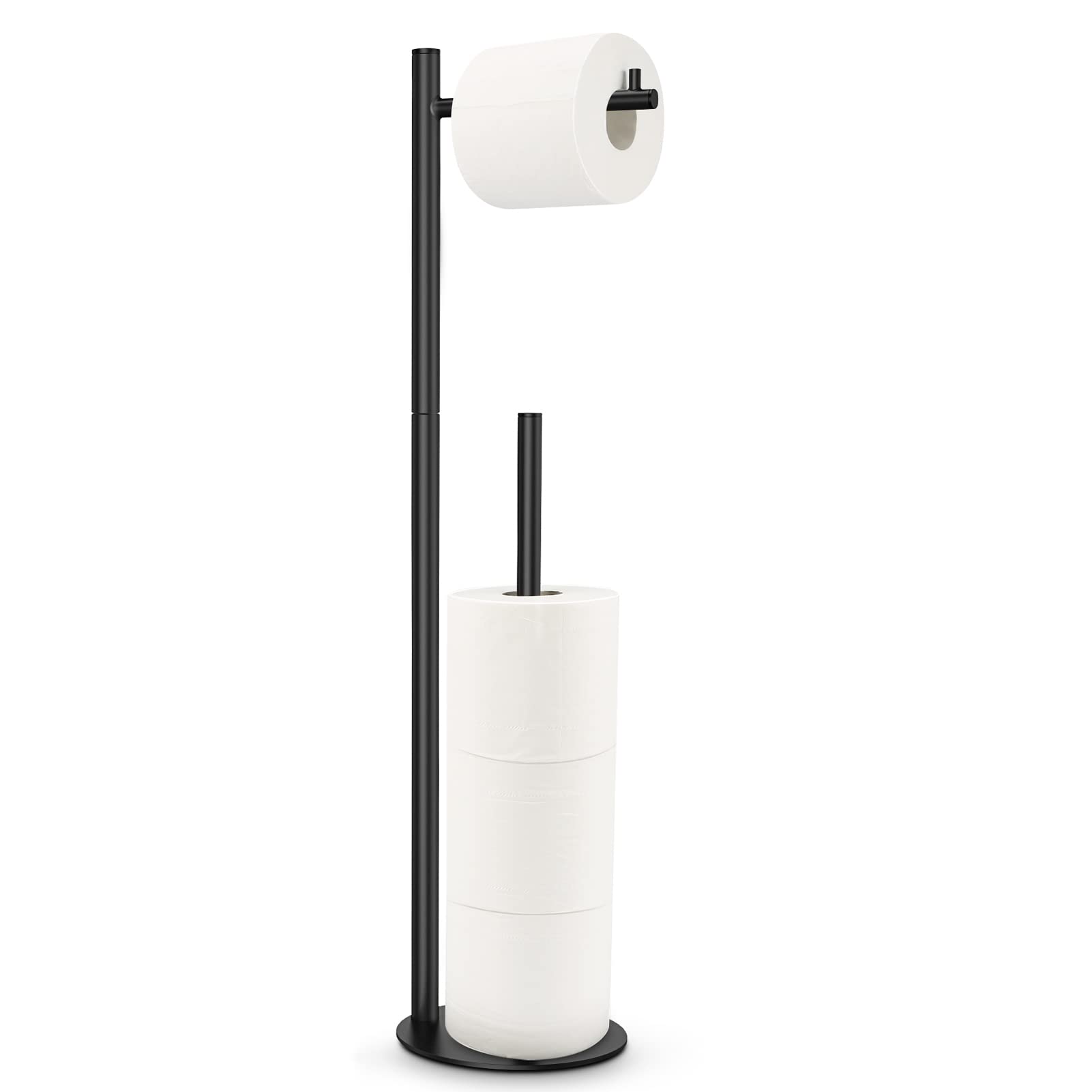 Free Standing Toilet Paper Holder Stand with Storage - Black Bathroom Tissue Dispenser | Space-Saving Design for Small Bathrooms, Powder Rooms & RVs
