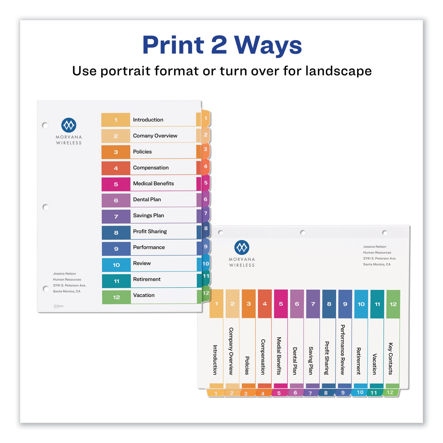Avery Customizable TOC Ready Index Multicolor Tab Dividers - 12 Tabs (1-12), 11