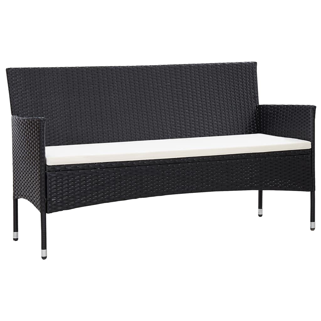3-Seater All-Weather Outdoor Sofa Set with Cushions - Black Poly Rattan Patio Furniture for Garden, Poolside, Backyard & Deck Relaxation | Perfect for Lounging, Entertaining & Outdoor Gatherings