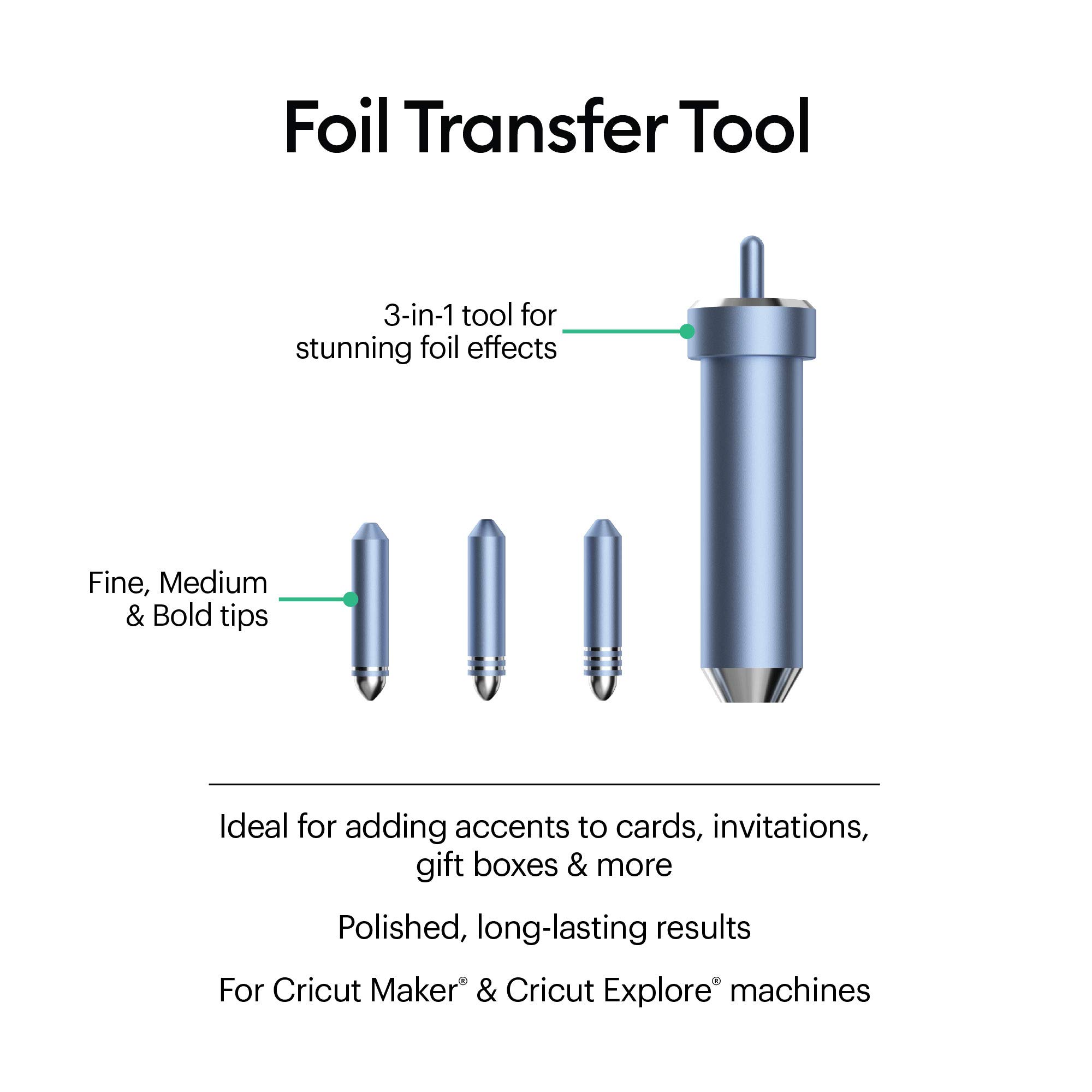 Cricut 2008727 Foil Transfer Kit for Explore & Maker Machines - 3 Tips (Fine, Medium, Bold) - Perfect for DIY Crafts, Scrapbooking & Personalized Gifts