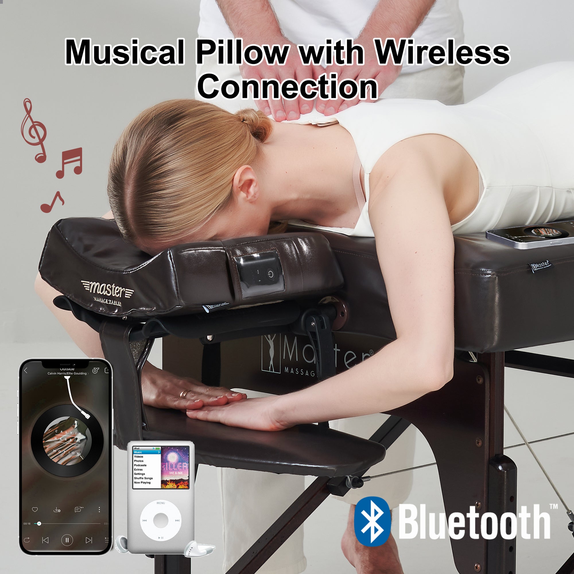 MusicMaster Bluetooth Massage Pillow with High Fidelity Sound - Ergonomic Memory Foam Face Cushion in Black Chocolate - Perfect for Relaxation, Travel & Home Spa Experience