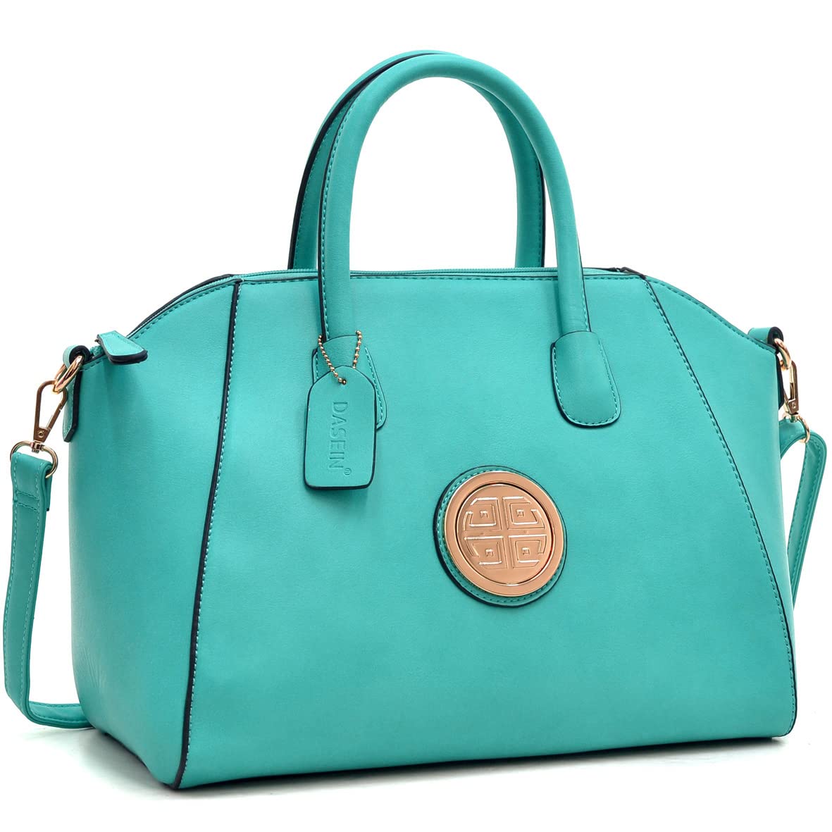 Dasein Women's Satchel Handbag - Top Handle Shoulder Purse for Work & Travel - Genuine Leather Crossbody Bag (Turquoise) - Perfect for Office, Business Meetings & Daily Commute