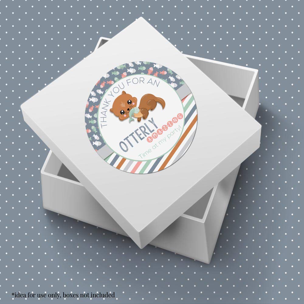 Cute Otter Themed Thank You Stickers for Kids - 40 Pack 2 Inch Round Party Labels by AmandaCreation - Perfect for Birthday Favors, Envelope Seals, Goodie Bags & Scrapbooking