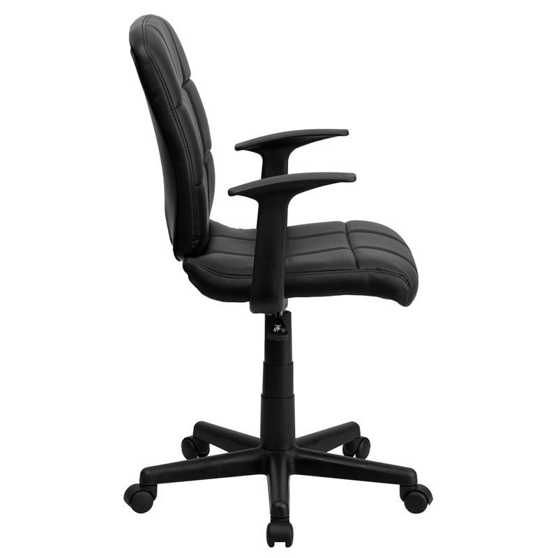 FLASH Clayton Mid Back Black Quilted Vinyl Swivel Task Office Chair with Arms - Ergonomic Desk Chair for Home Office, Computer Workstation & Conference Room