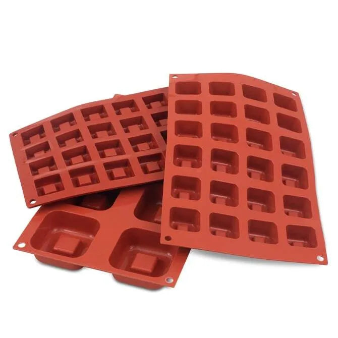 Non-Stick Orange Mini Square Savarin Mold - Set of 28 Baking Forms for Perfect Cakes, Tarts & Desserts | Ideal for Home Bakers & Professional Chefs