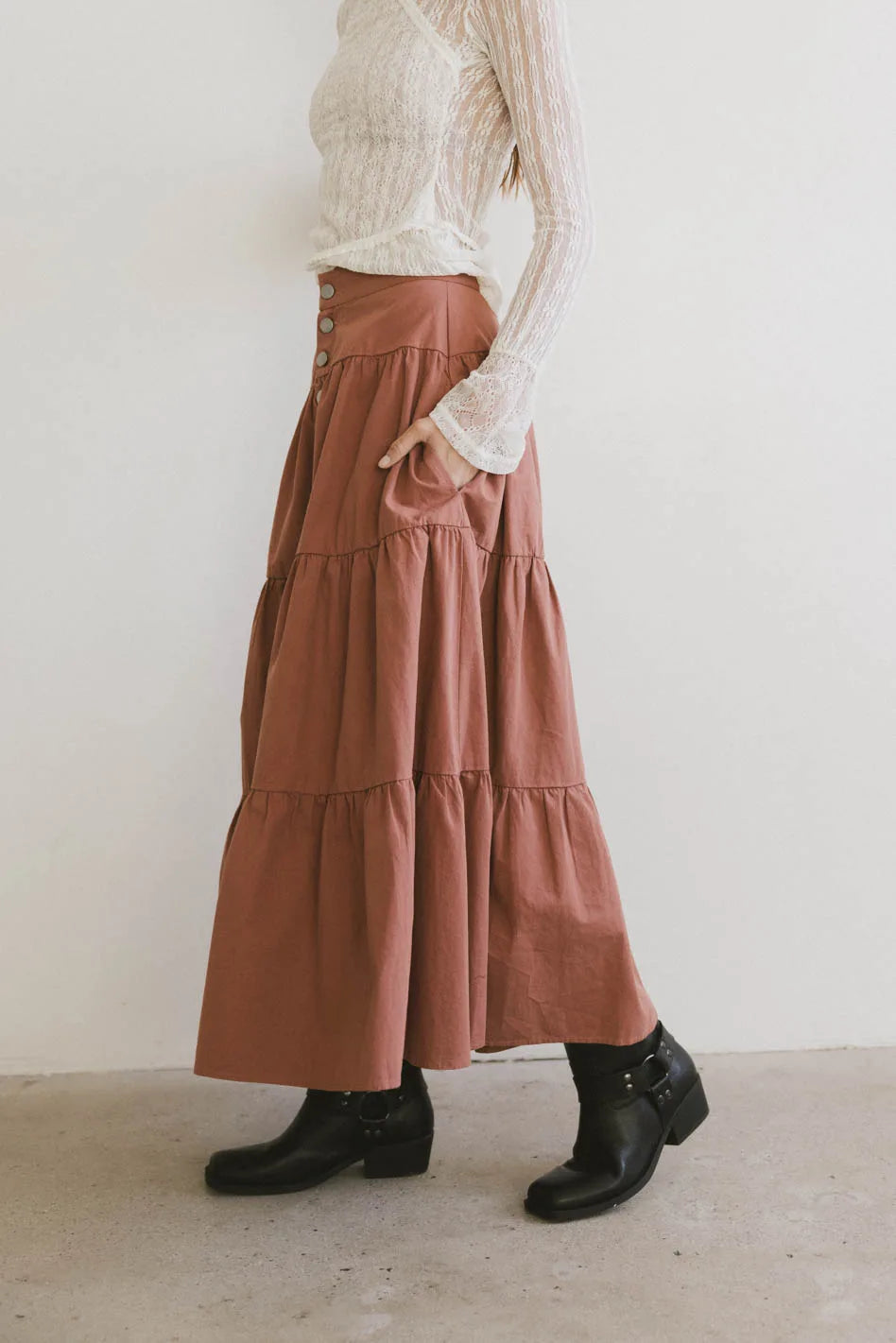 Luna Tiered Maxi Skirt for Women - Flowy Boho Long Skirt in Mauve | Perfect for Beach, Vacation & Summer Outfits | Final Sale