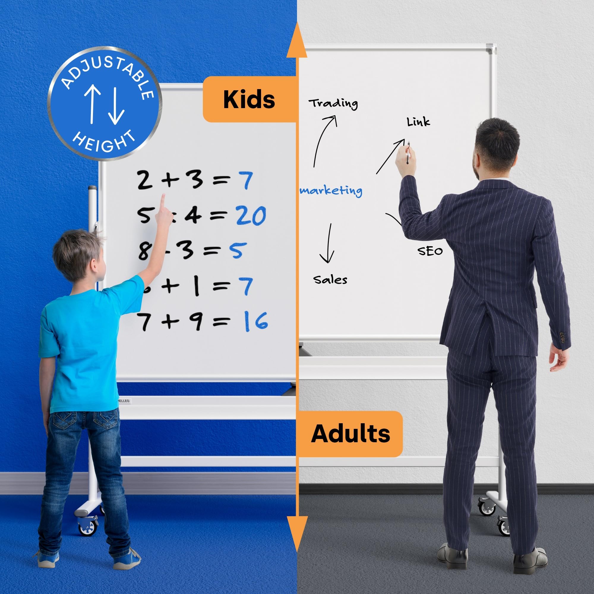 60 x 46 Inch Large Magnetic Dry Erase Board - Portable Double-Sided Whiteboard with Wheels & Stand - Mobile Easel Style Whiteboard for Office, Classroom, Home - Perfect for Presentations, Teaching & Brainstorming