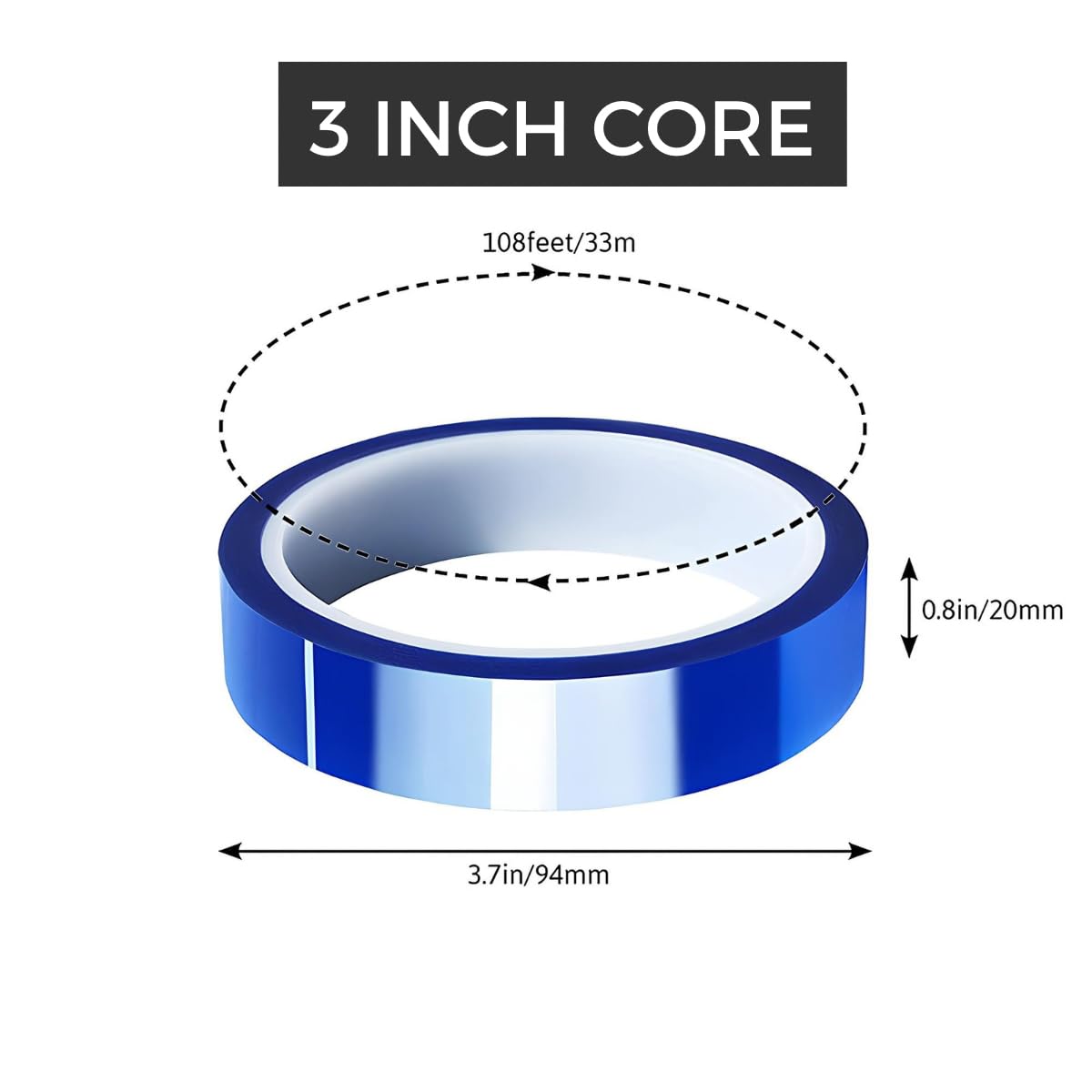 Echomerx Heat Resistant Tape - 20mm x 33m (108ft) Blue No Residue Adhesive for Sublimation, Crafts & Heat Press - 3 Pack | Perfect for T-Shirt Printing, DIY Projects & HTV Vinyl Applications