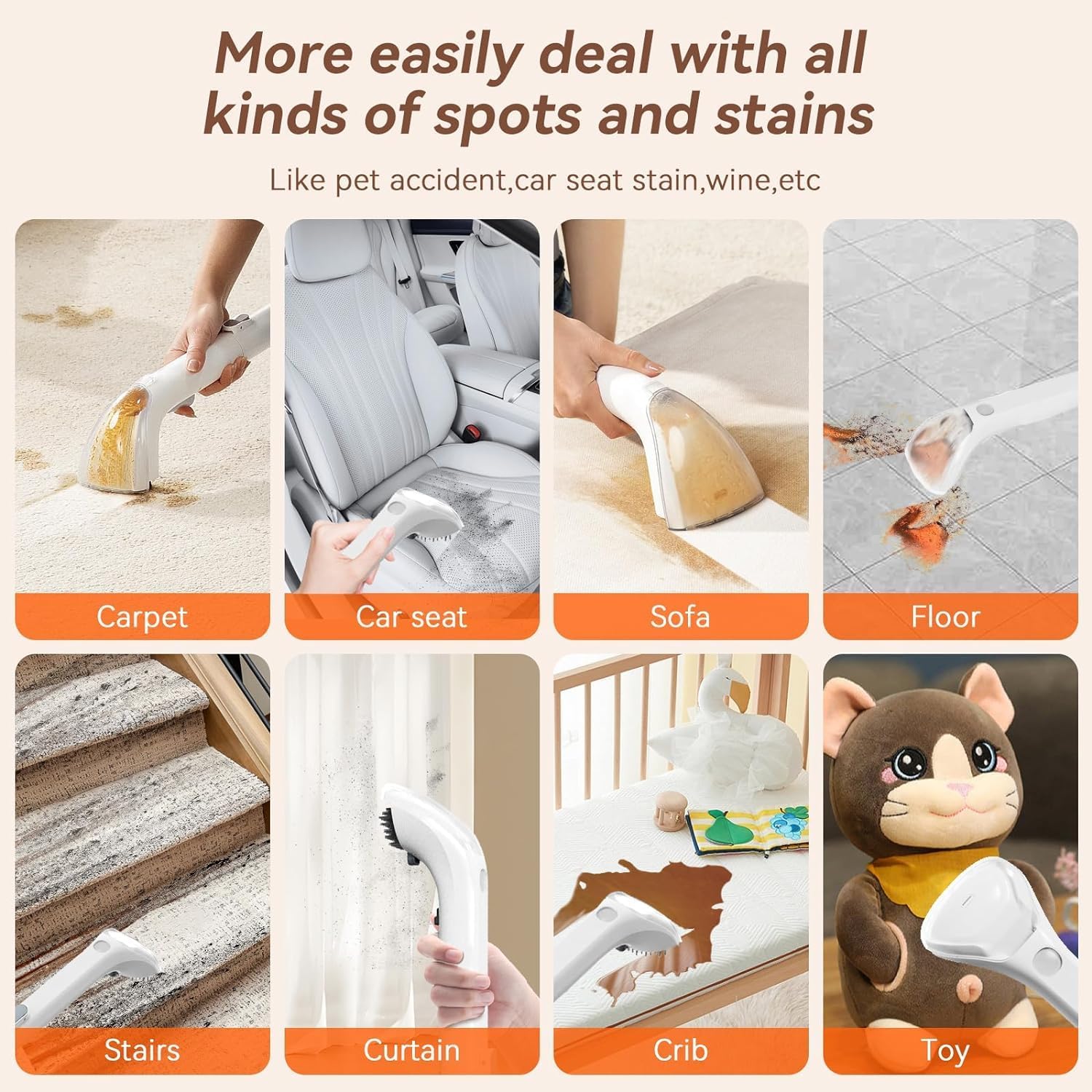 Lydsto Portable Carpet & Upholstery Cleaner - 12Kpa Powerful Suction Deep Cleaning Machine with 67.6oz Large Water Tank | Handheld Stain Remover for Pet Hair, Stairs, Car Seats & Couches | Perfect for Home, Office & Auto Interior Cleaning