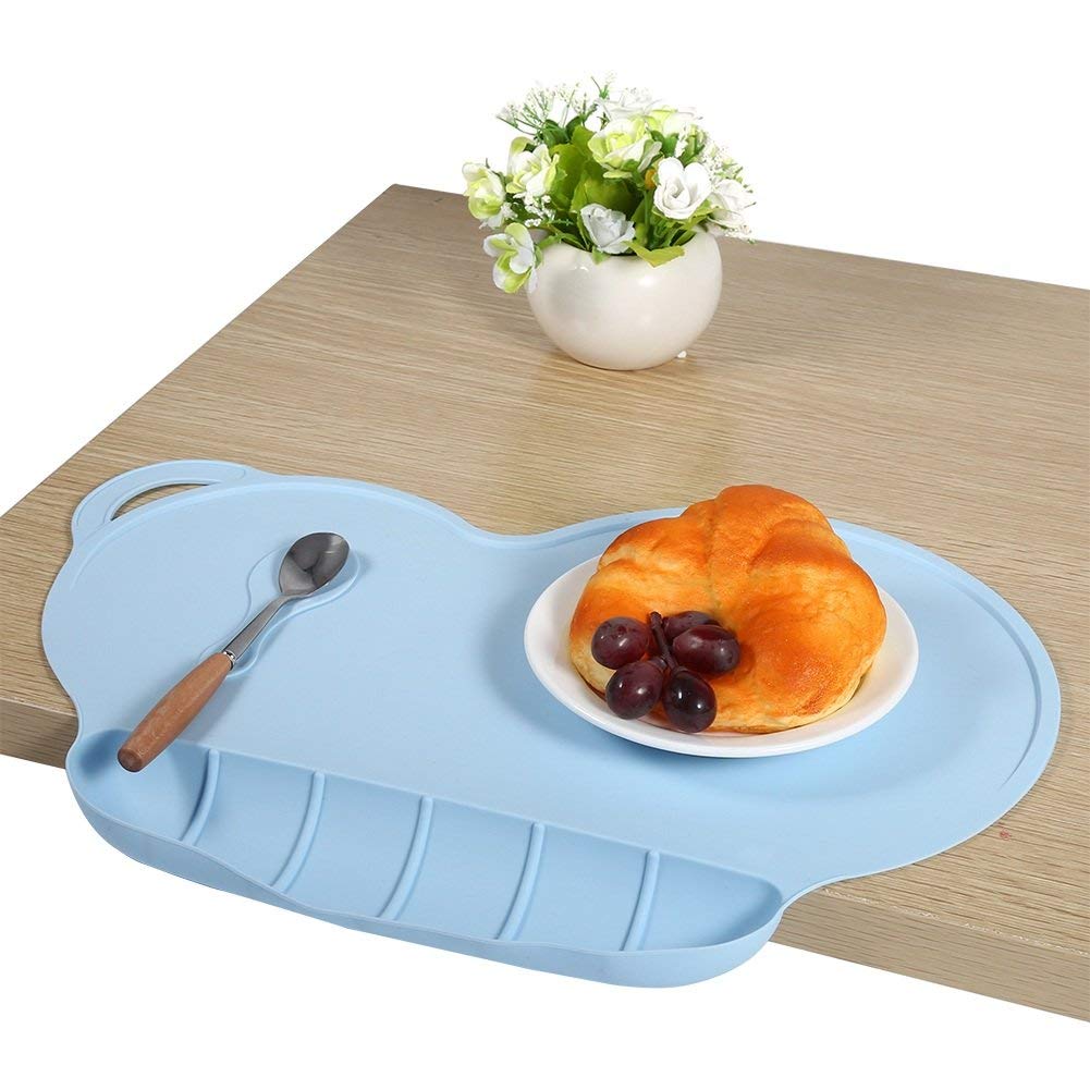 Non-Slip Silicone Baby Suction Plate Mat - Waterproof Foldable Placemat for Infants & Toddlers - Perfect for Home, Travel, and Daycare Use - Ideal for Snacks, Fruits, and Meals - Light Blue