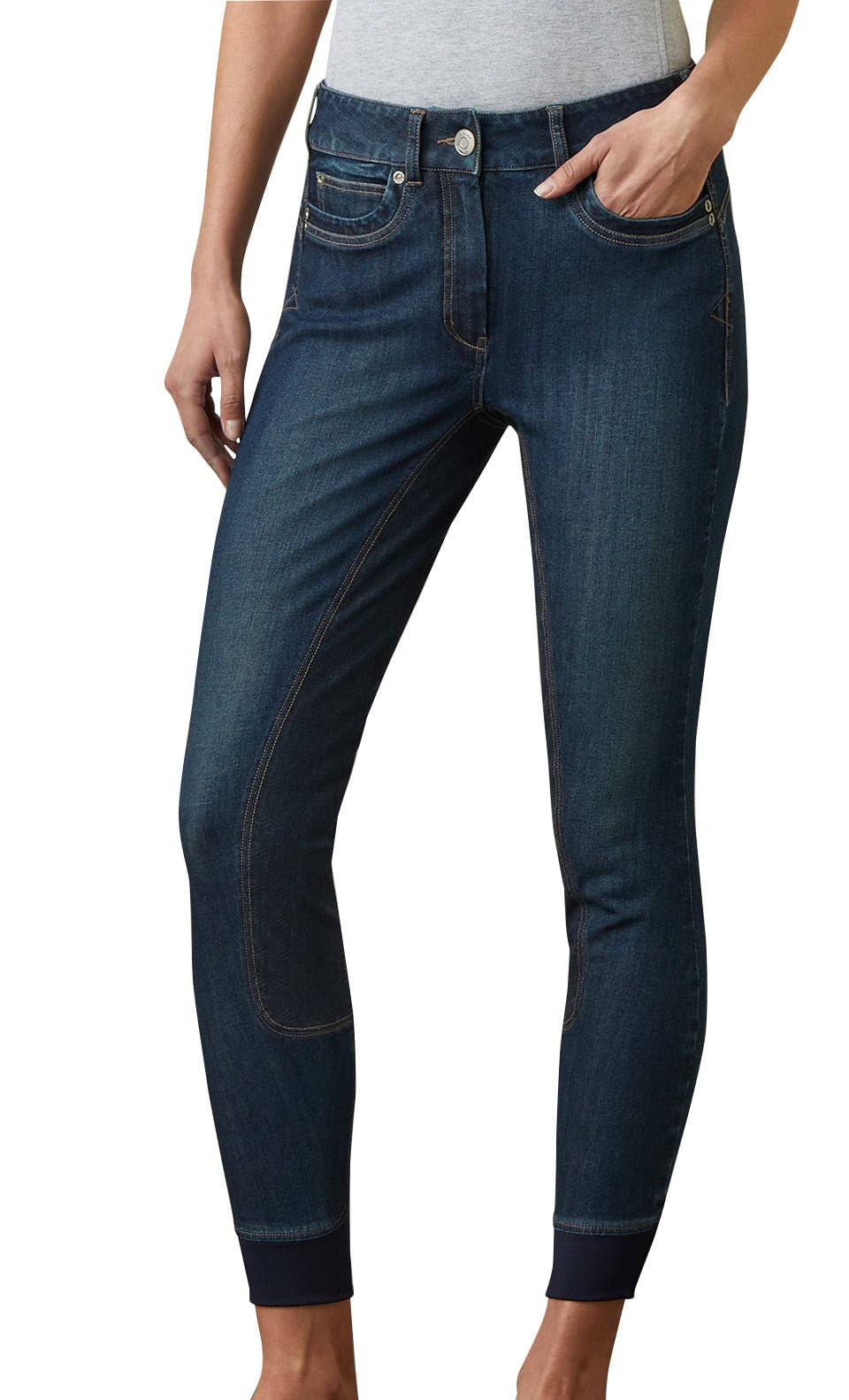 Ariat Halo Denim Full Seat Breech - Women's Equestrian Riding Pants in Birch Marine for Horseback Riding & Show Jumping