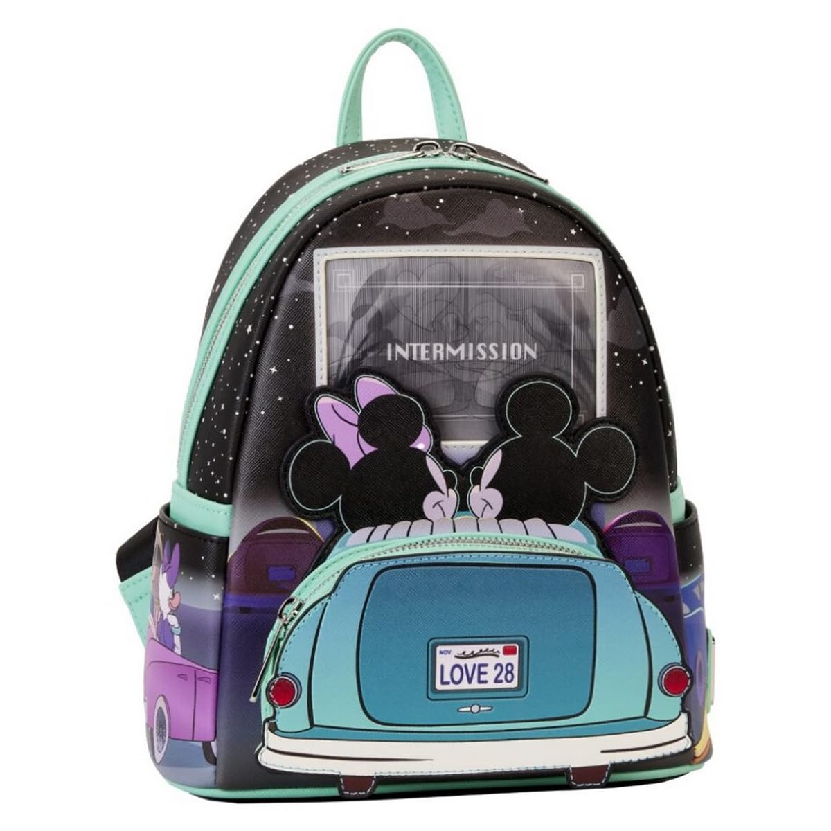 Mickey & Minnie Mouse Loungefly Mini Backpack - Cute Disney Date Night Drive-in Themed Multicolor Purse for Women | Perfect for Theme Parks, Movies & Disney Fan Collectibles
