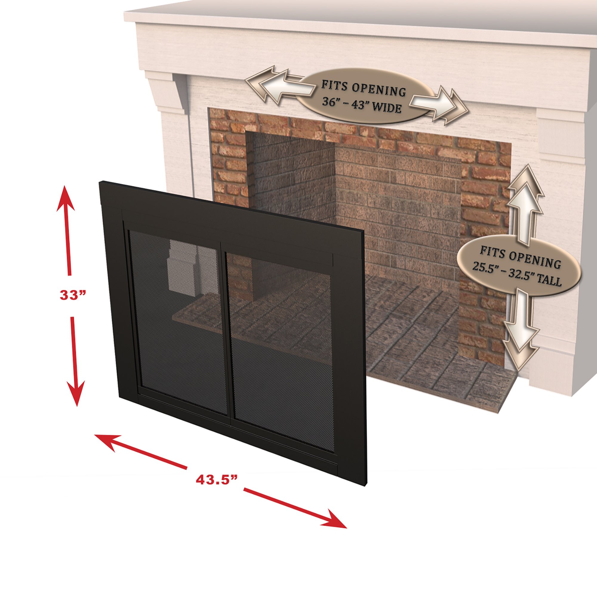 Pleasant Hearth AR-1022 Arrington Large Black Fireplace Glass Door - Perfect for Living Room, Patio & Outdoor Fireplace Safety