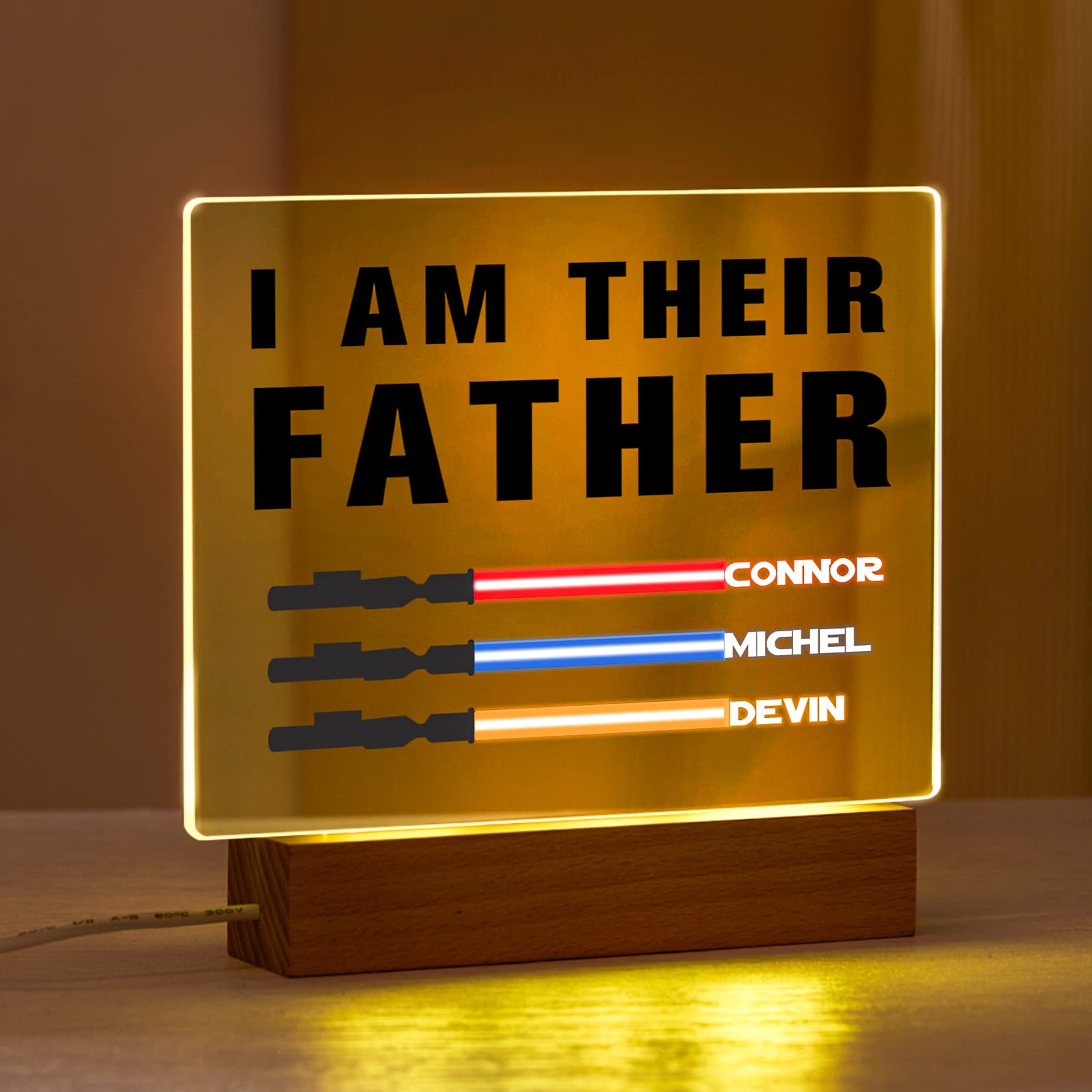 Custom Engraved 'I AM Their Father' Light Saber Plaque - Personalized DAD Name Night Light Lamp for Birthday, Father's Day Gifts from Daughter, Son, Kids & Wife | Star Wars Themed Home Decor & Bedside Lighting