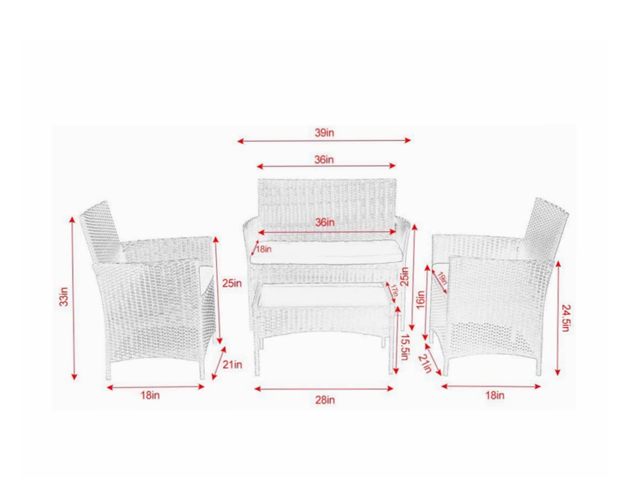 4-Piece Outdoor Patio Furniture Set - Rattan Wicker Chairs with Cushions - Grey RTA Garden Furniture for Backyard, Porch, Poolside & Balcony - Weather-Resistant & Easy Assembly
