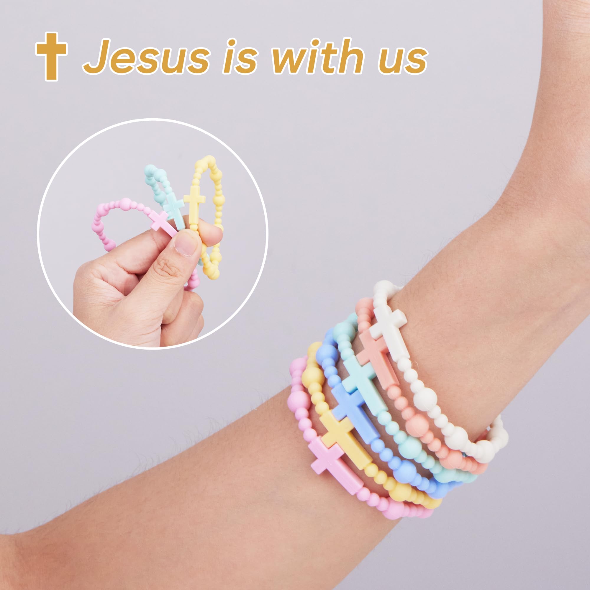 Jesus Silicone Cross Bracelet - Religious Rubber Wristbands for Men, Women & Kids - Bulk Christian Catholic Gifts for Baptism, First Communion & Daily Faith Inspiration