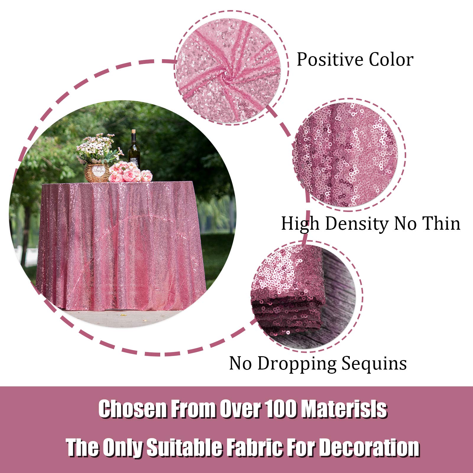 50 Inch Round Rose Pink Sequin Tablecloth - Sparkly Glitter Table Cover for Weddings, Bridal Showers, Birthdays & Prom Decorations | Perfect for Round Tables, Party Decor & Special Events