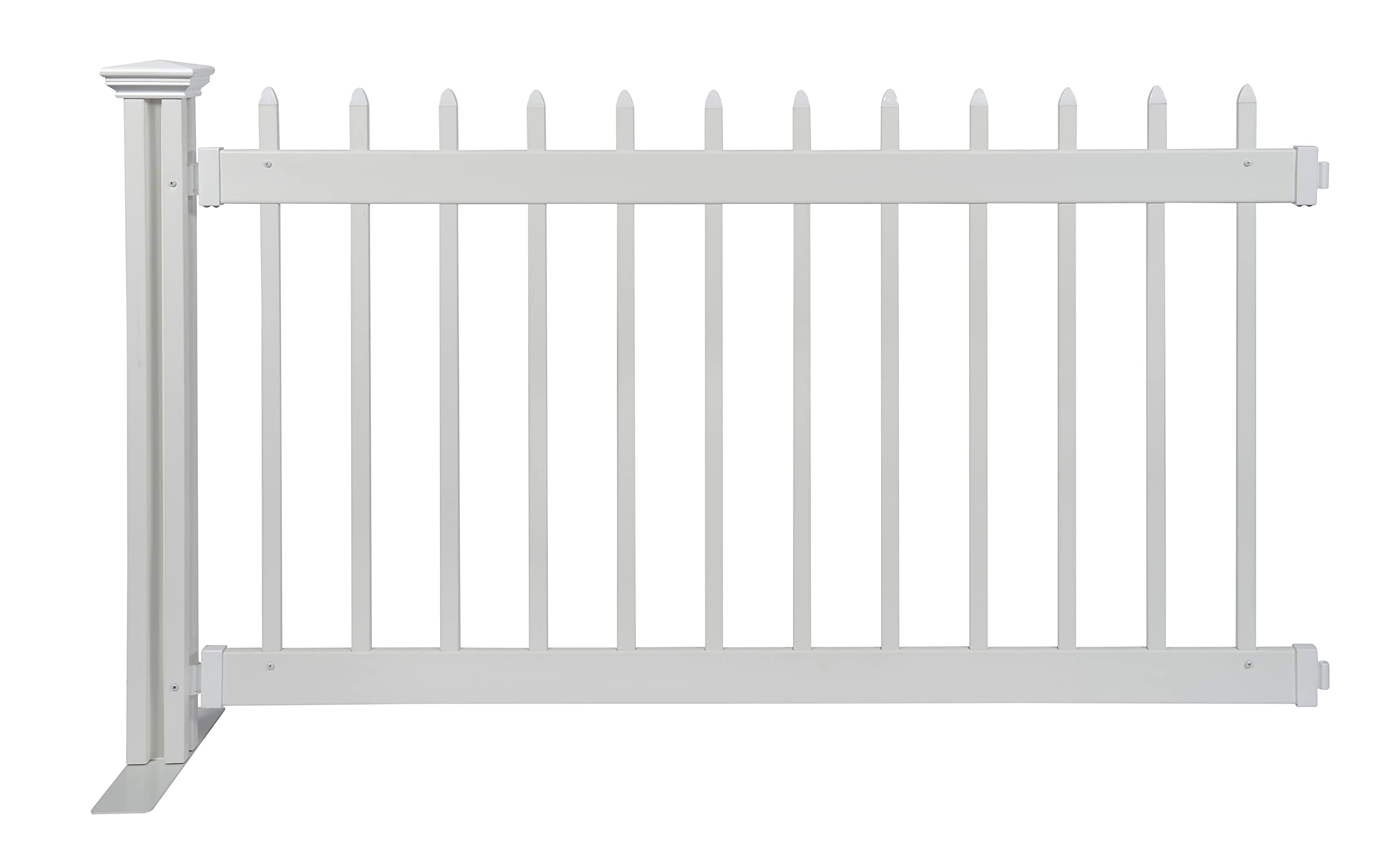 65.5in H x 38in W Freestanding Zippity Kensington White Vinyl Picket Fence Kit (1 Panel + 1 Post) - Portable Indoor & Outdoor Temporary Fencing for Backyard, Events, Gardens, and Pet Areas - Easy Installation - Model ZP19069