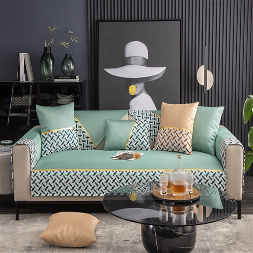 XWWDP Cooling Ice Silk Sofa Cushion Cover - 90x120cm Green - Breathable Summer Sofa Mat for Living Room, Bed, Office - Universal 4-Season Sofa Protector & Comfortable Towel Cover