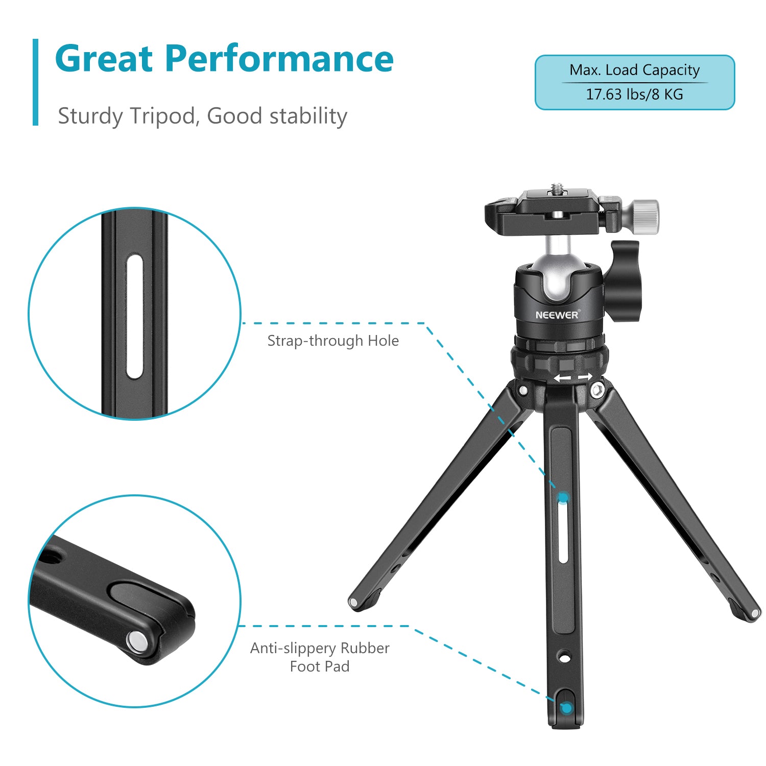 NEEWER Metal Portable Desktop Mini Tripod Stand for Camera, Phone, and Webcam - Perfect for Vlogging, Live Streaming, and Photography