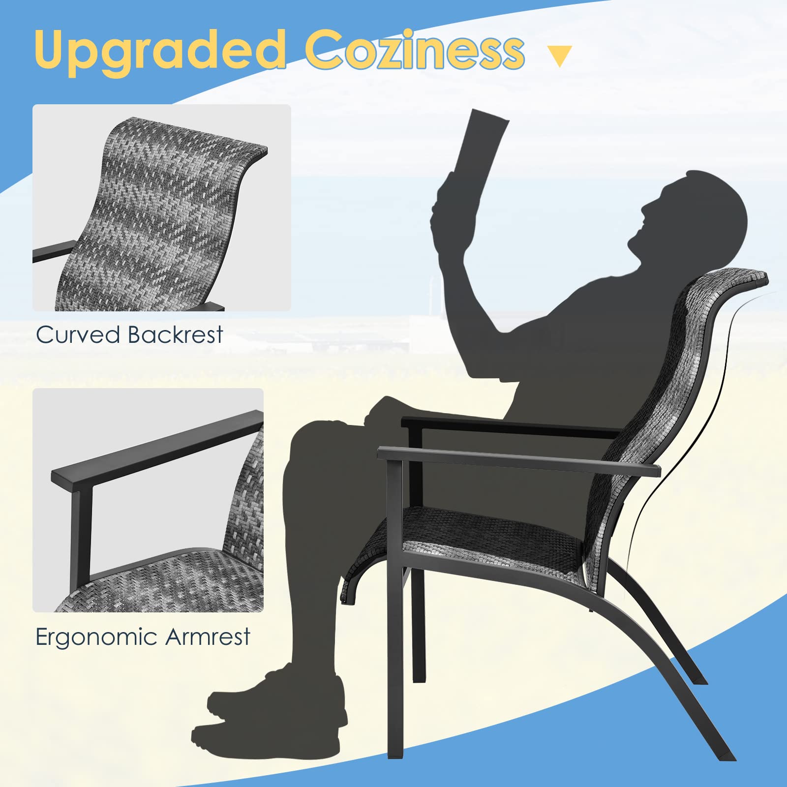 Tangkula 3-Piece Patio Bistro Set - PE Rattan Chairs & Coffee Table, Outdoor Conversation Furniture with High Backrest & Rust-Resistant Steel Frame - Perfect for Patio, Garden, Poolside, Backyard & Balcony (Mix Gray) | Ideal for Relaxing, Entertaining & Outdoor Dining