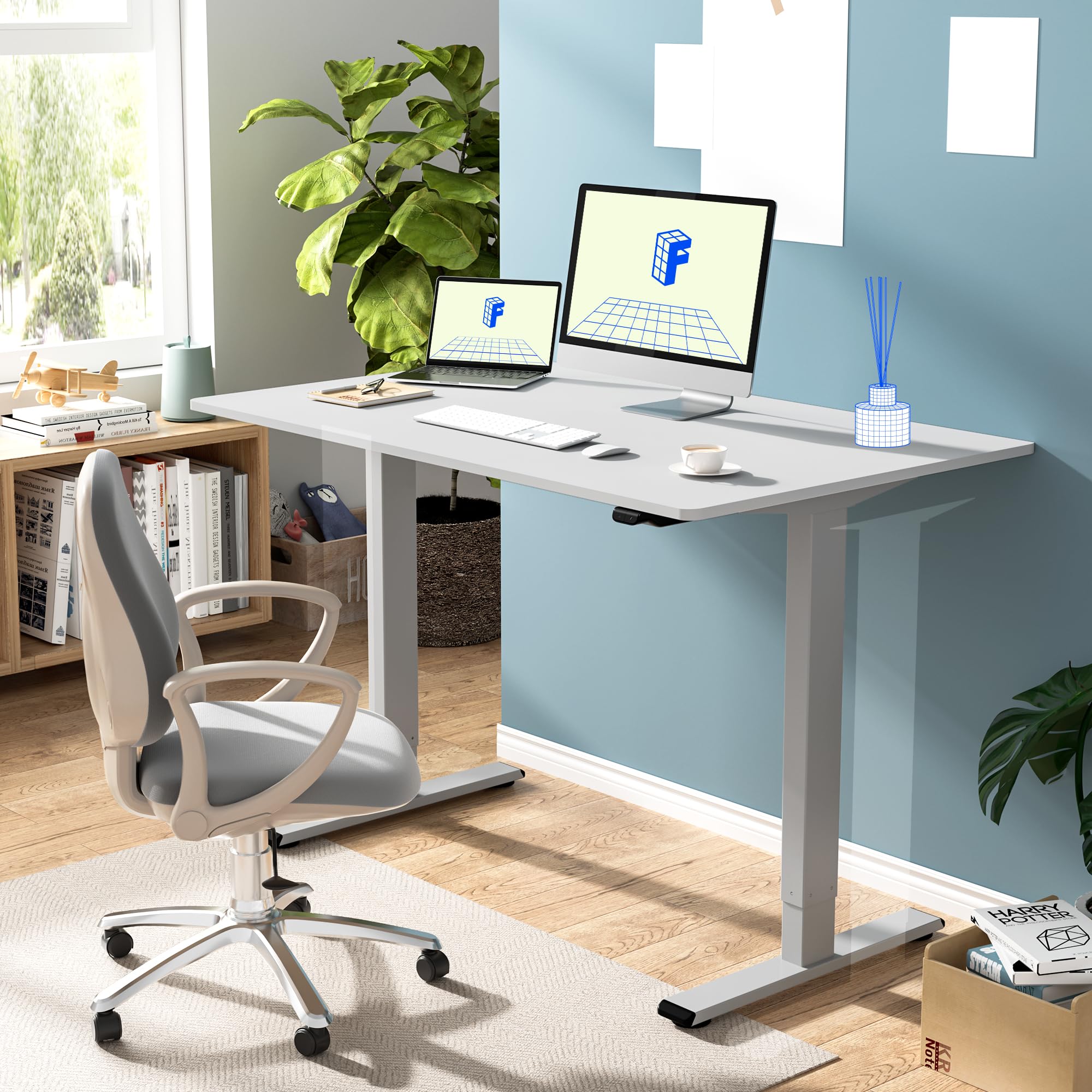 FlexiSpot EN1 Electric Standing Desk 48 x 30 Inches - Height Adjustable Workstation with Seamless White Desktop & Silver Frame (2 Packages) | Perfect for Home Office, Gaming Setup & Remote Work