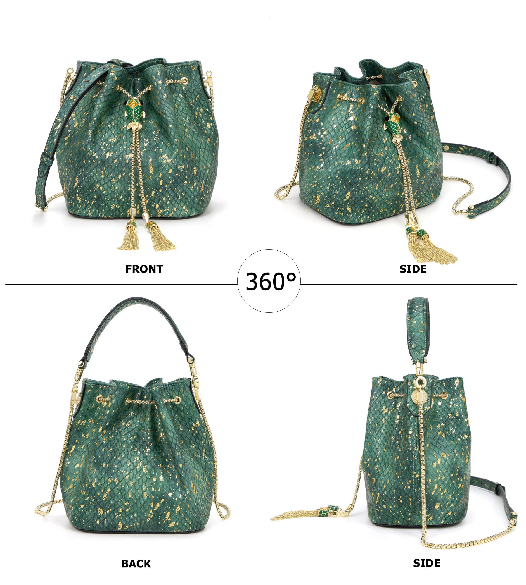 Luxury Leather Crossbody Bucket Bag for Women - Drawstring Shoulder Bag with Detachable Chain Strap | Perfect for Evening Out, Shopping & Travel Accessories