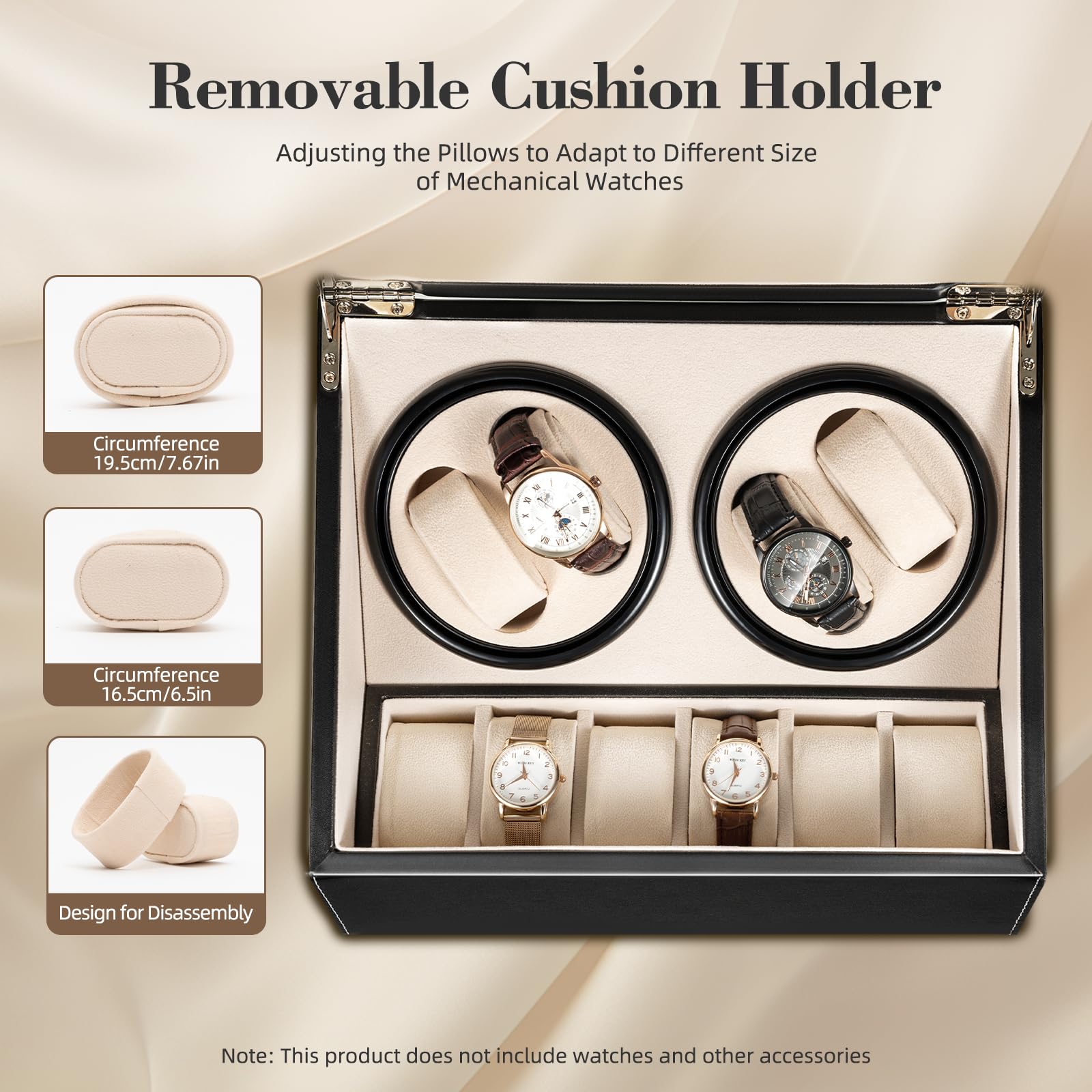 DYRABREST Automatic Watch Winder for 4 Watches - Super Quiet Motor, Bidirectional Rotation with 6 Extra Storage Slots - AC Powered Watch Box for Mechanical & Self-Winding Watches - Perfect for Watch Collectors, Travel & Nightstand Storage