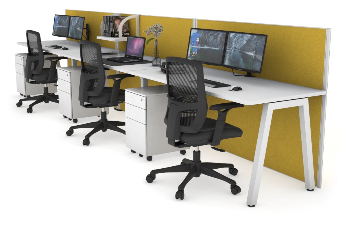 Horizon Quadro 3-Person Standing Desk - 1400L x 700W Adjustable Office Workstation for Collaborative Workspaces | Perfect for Home Offices, Coworking Spaces & Modern Work Environments