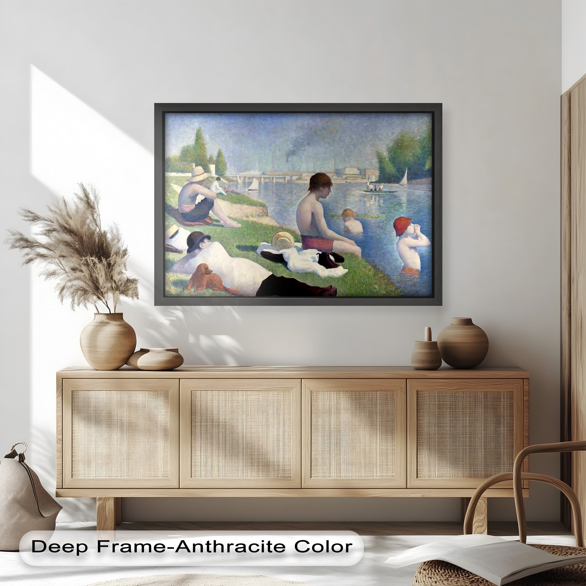 Afternoon Light on the Riverbank - Handmade Pointillism Oil Painting on Canvas - Wall Art for Living Room, Bedroom & Office Decor
