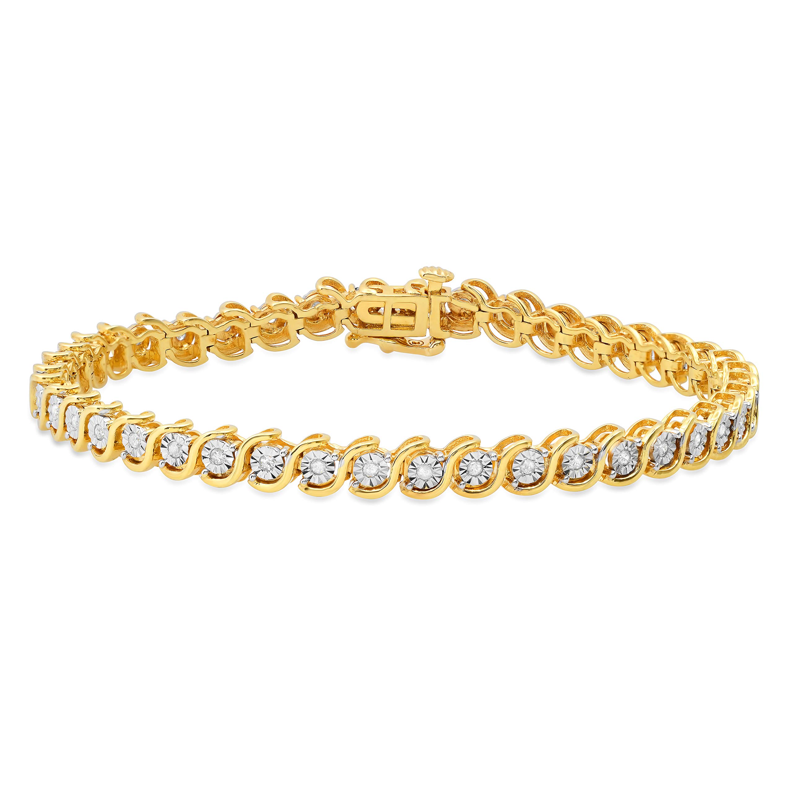 Dazzlingrock Collection 0.15 Carat (ctw) Round White Diamond Women's Illusion Set Bracelet - Yellow Gold Plated Sterling Silver Jewelry for Wedding, Anniversary & Special Occasion Gifts