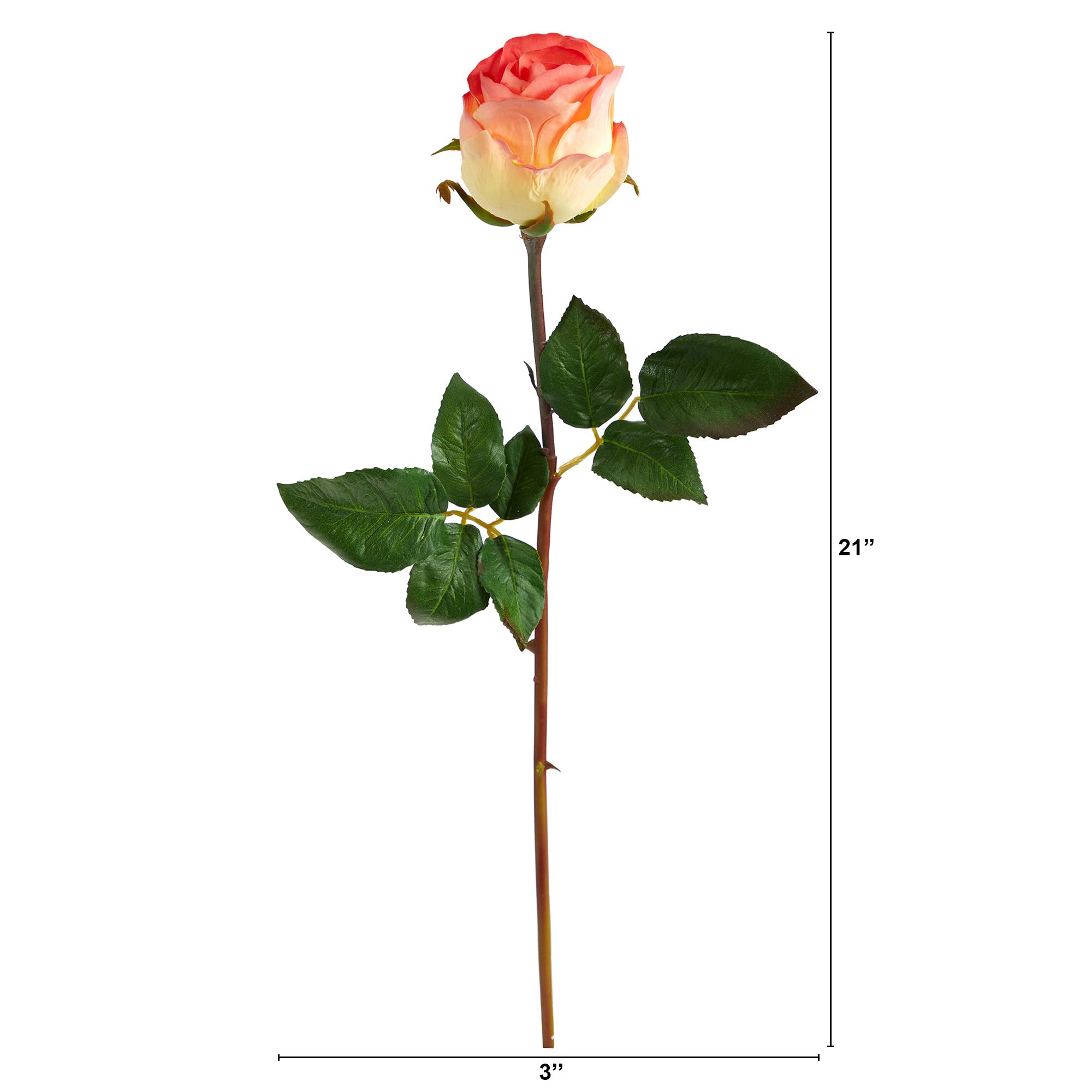 Nearly Natural 21-Inch Rose Bud Artificial Flowers (Set of 6) - Realistic Fake Roses for Home Decor, Wedding Centerpieces, Office Desk & Table Arrangements