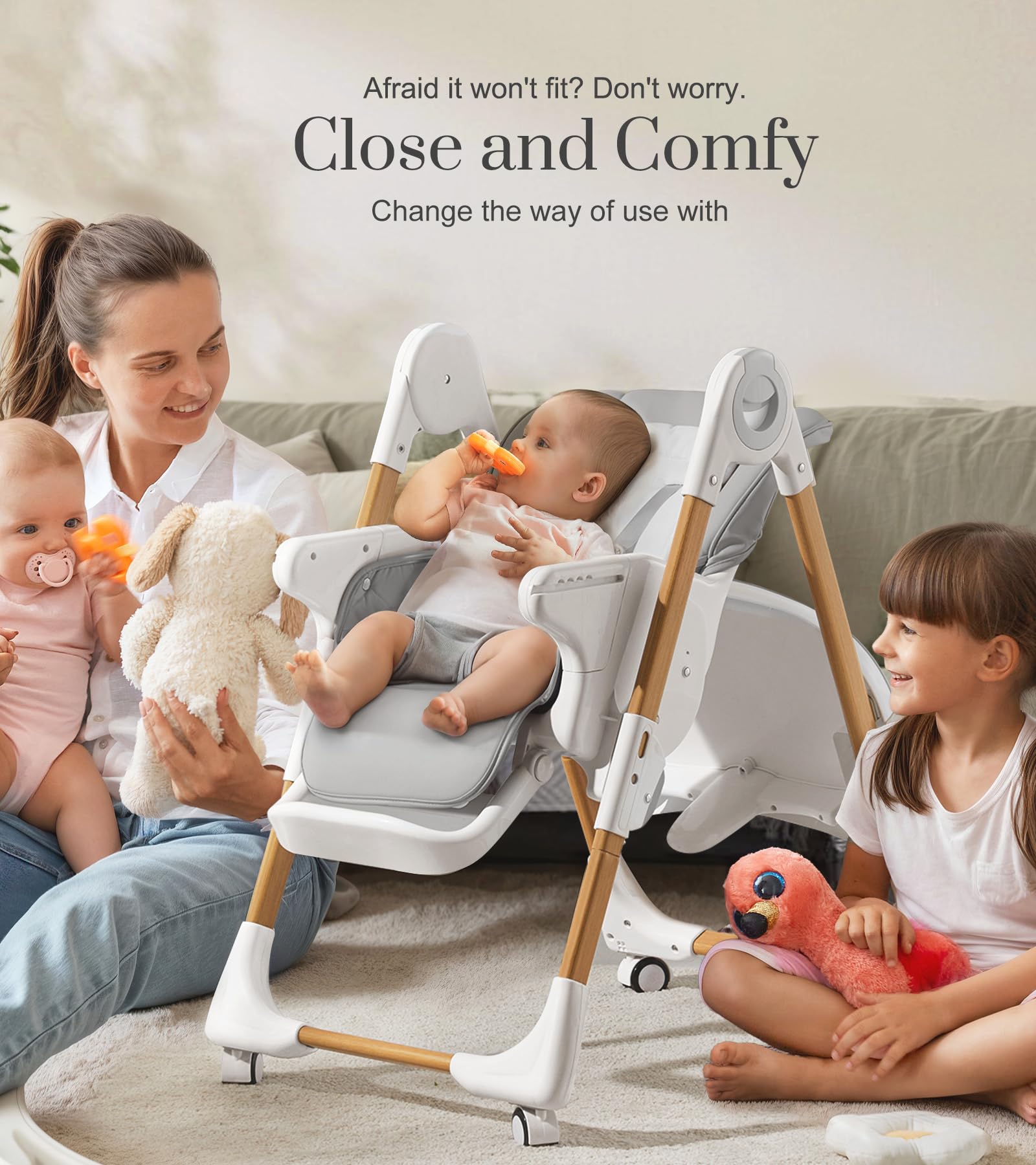 Convertible High Chairs for Babies & Toddlers - Adjustable Height Baby Dining Chair with Removable Tray, Reclining Backrest & Footrest | Portable Infant Highchair with Locking Wheels for Home, Restaurant & Travel Use