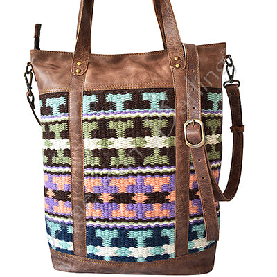 **American Darling ADBG276 Genuine Leather Western Tote Handbag for Women - Stylish Saddle Blanket Design, Perfect for Cowgirl Fashion & Everyday Use**