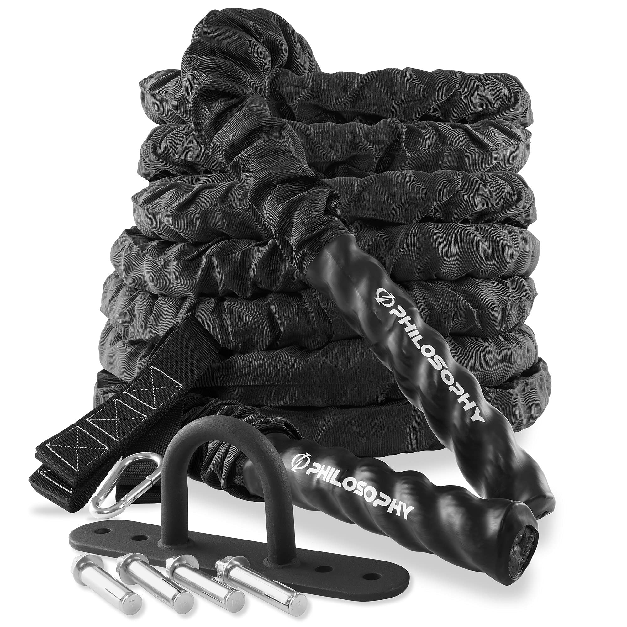Best Battle Rope for Gym & Home Workouts - Heavy Duty Fitness Training Rope with Protective Cover & Anchor Kit - Ideal for Strength Conditioning, CrossFit & HIIT Exercises