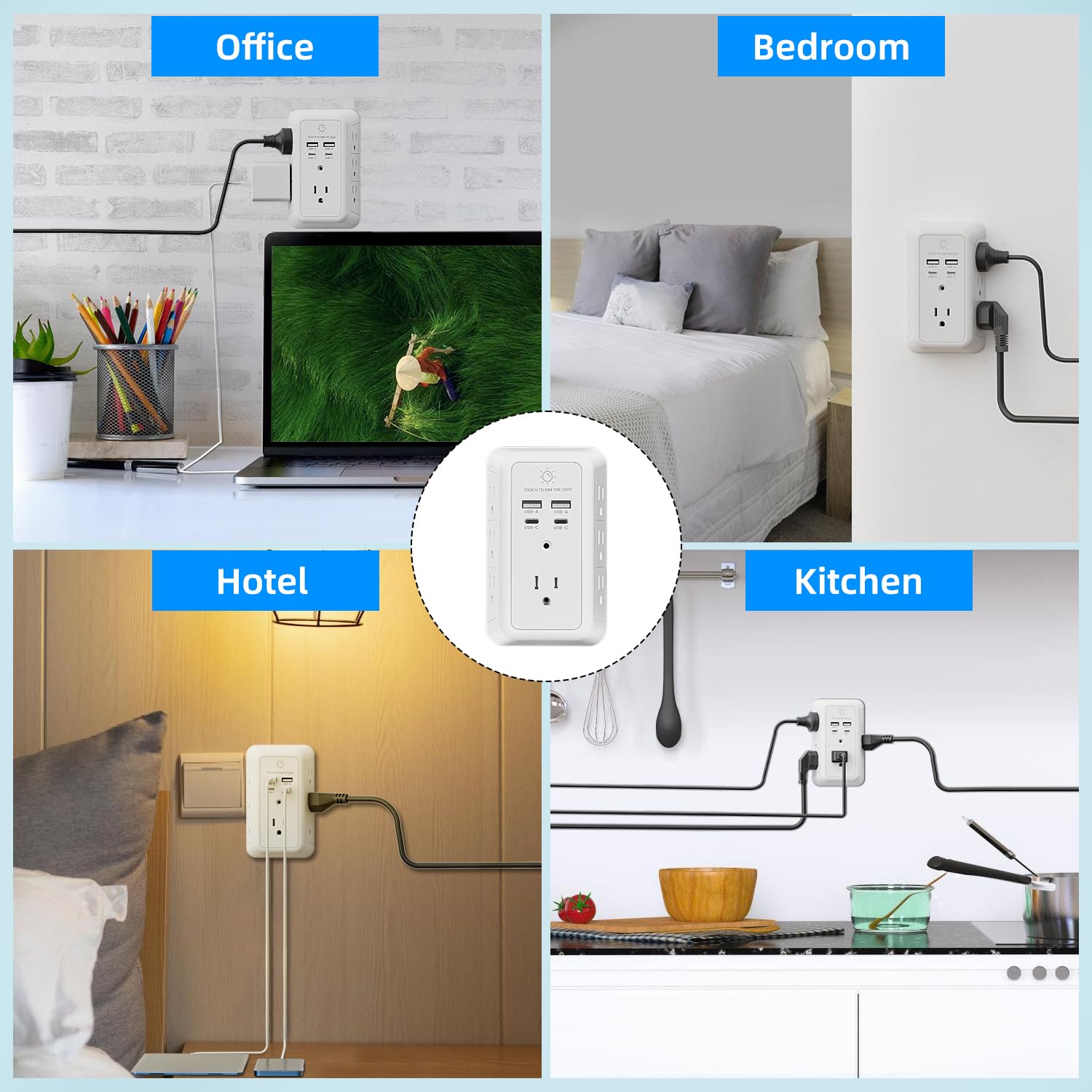 7-Outlet Surge Protector Power Strip with Night Light & 4 USB Ports (2 USB-C & 2 USB-A) - Multi Plug Wall Charger for Home, Office, Travel - ETL Certified for Safety | Perfect for Charging Phones, Laptops & Home Electronics