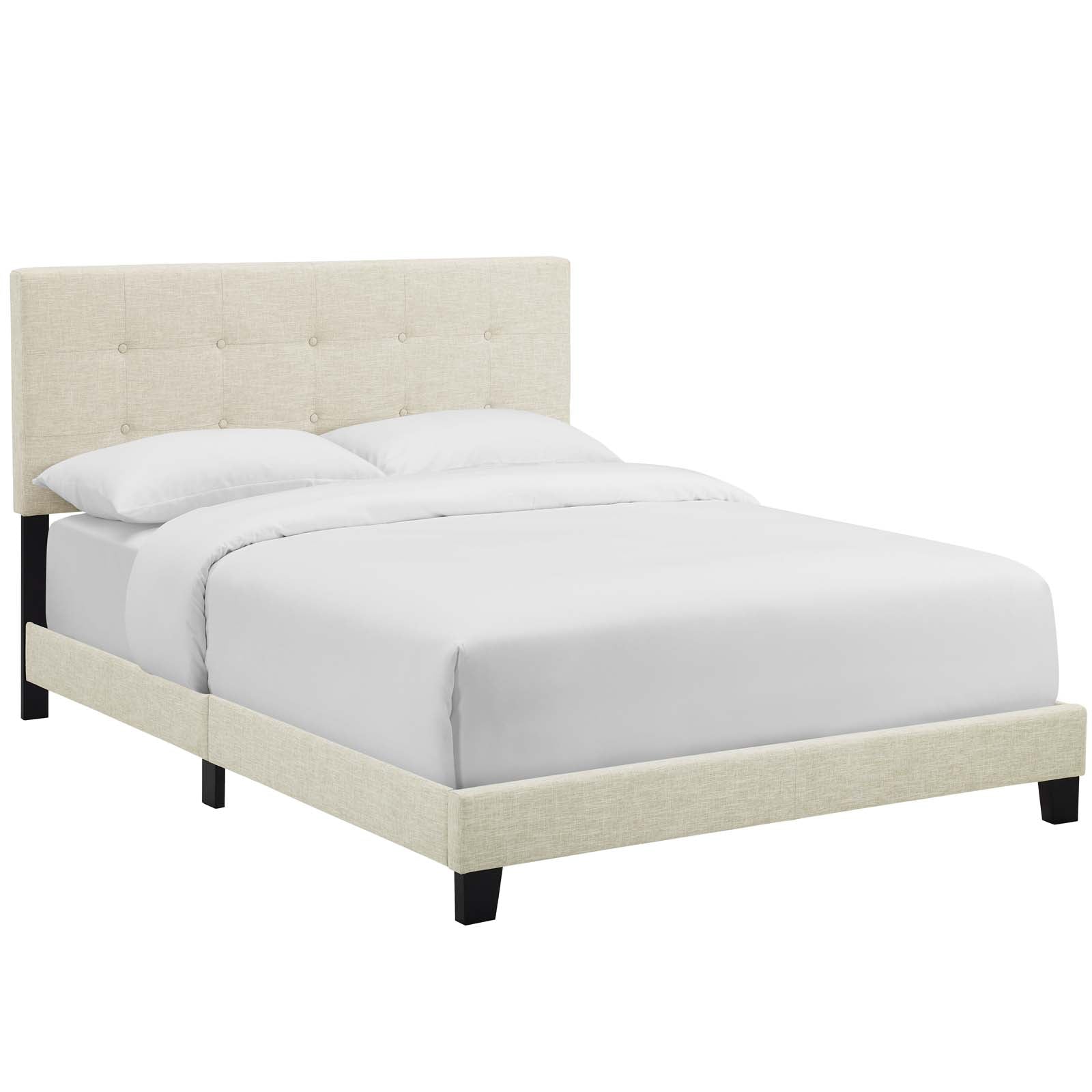 Amira Upholstered Fabric Bed Frame - Queen Size Platform Bed with Headboard for Bedroom, Living Room & Guest Room