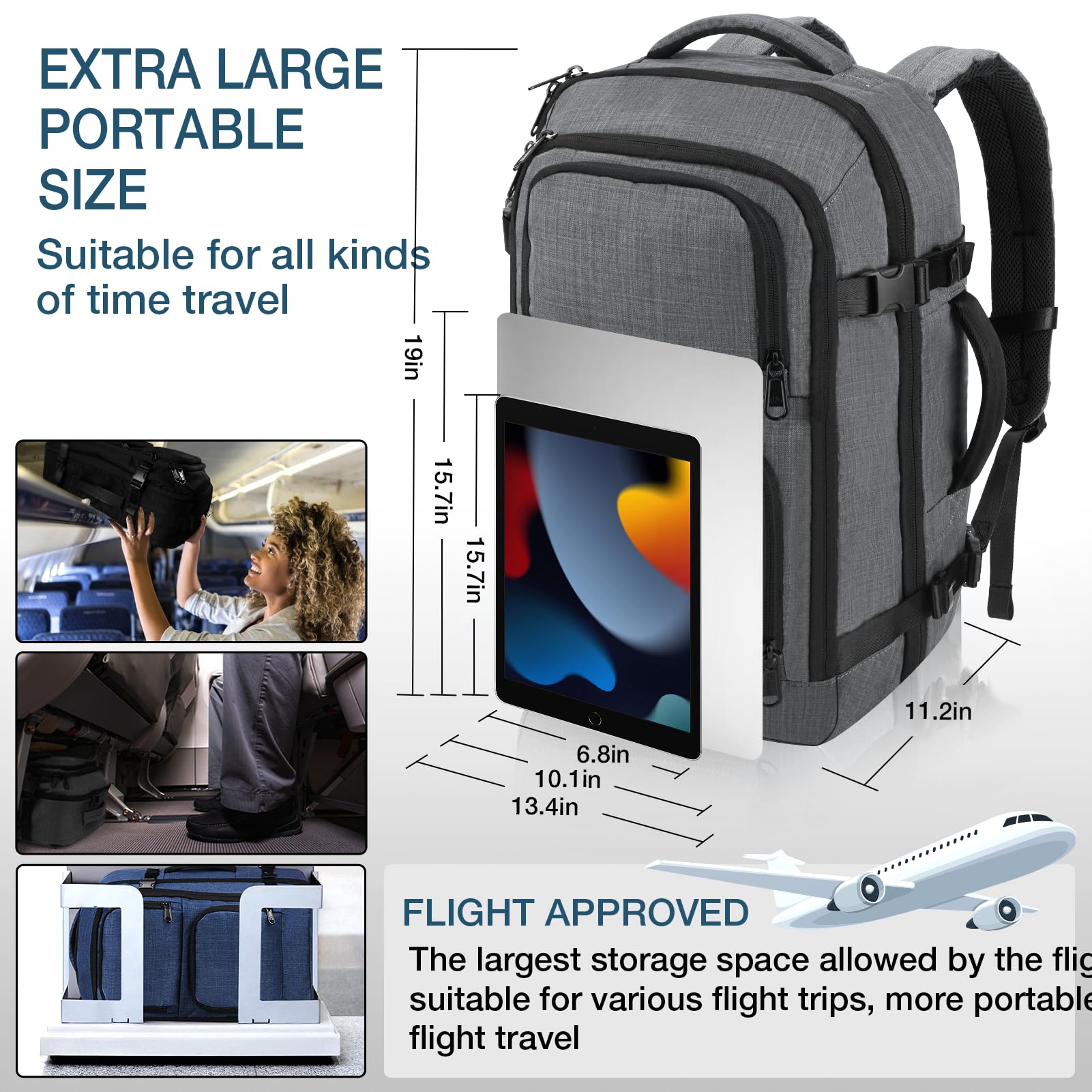 40L Travel Backpack Carry On Approved for Flights - Waterproof Laptop Backpack Fits 17 Inch Computer, Lightweight Suitcase Alternative for Business Trips & Weekend Getaways - Perfect as Personal Item Bag (Dark Grey)