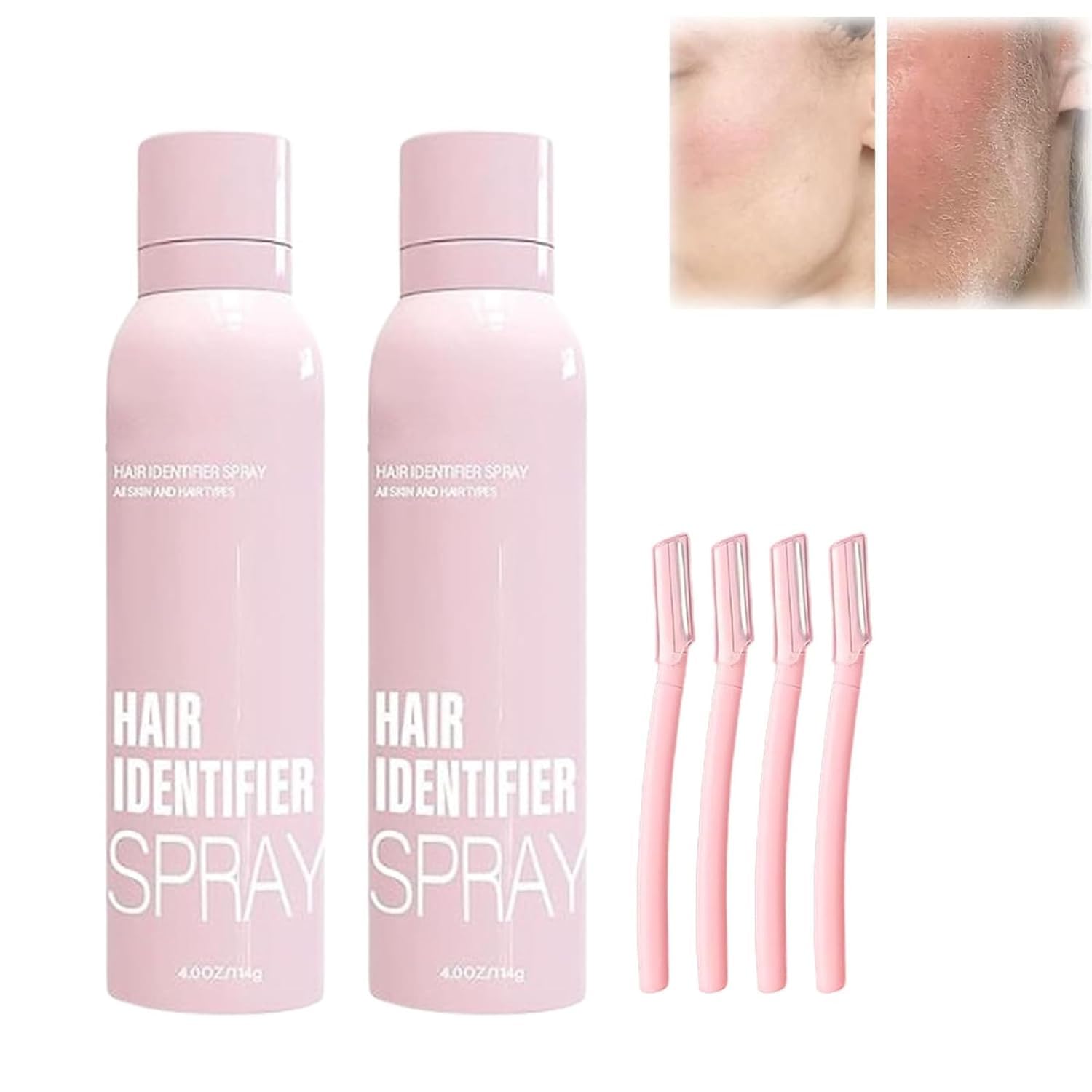 **Dermaplaning Hair Identifier Spray for Women - Skin & Facial Hair Removal Spray with Razors, Pink (2 Bottles) | Perfect for At-Home Dermaplaning & Smooth Skin Care Routine**