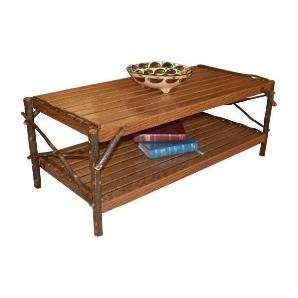 Solid Hickory Wood Coffee Table with Storage Shelf - Rustic Farmhouse Living Room Furniture for Home Decor & Entertainment Areas