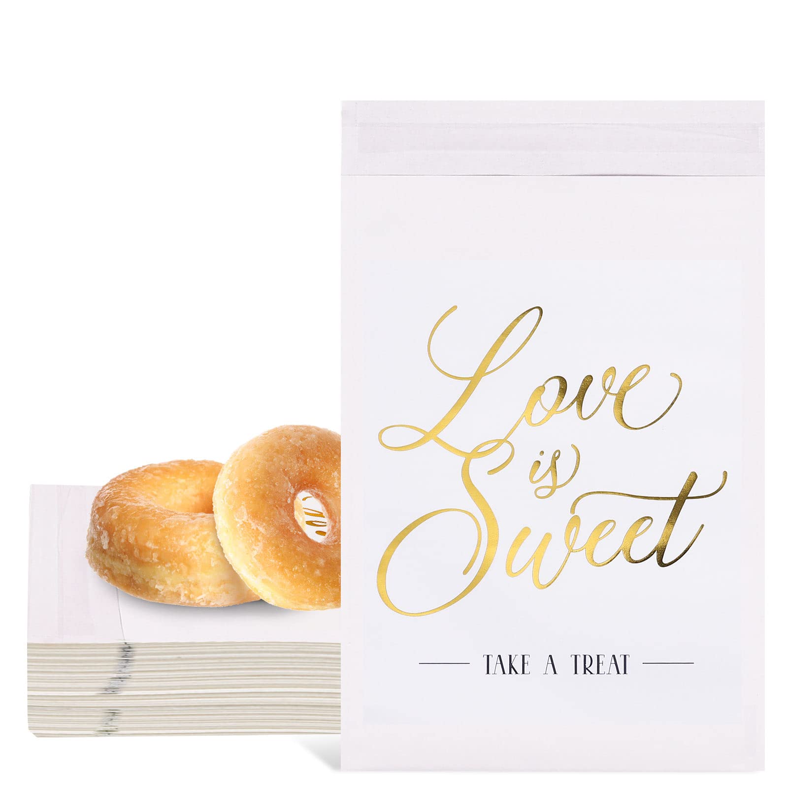 AnyDesign 100-Pack Gold Foil Wedding Favor Bags - 5x7 Inch Self-Adhesive Kraft Paper Treat Bags for Candy, Cookies & Party Buffets | Perfect for Weddings, Baby Showers, Craft Fairs & Holiday Events - Rustic Elegant Gift Packaging Solution