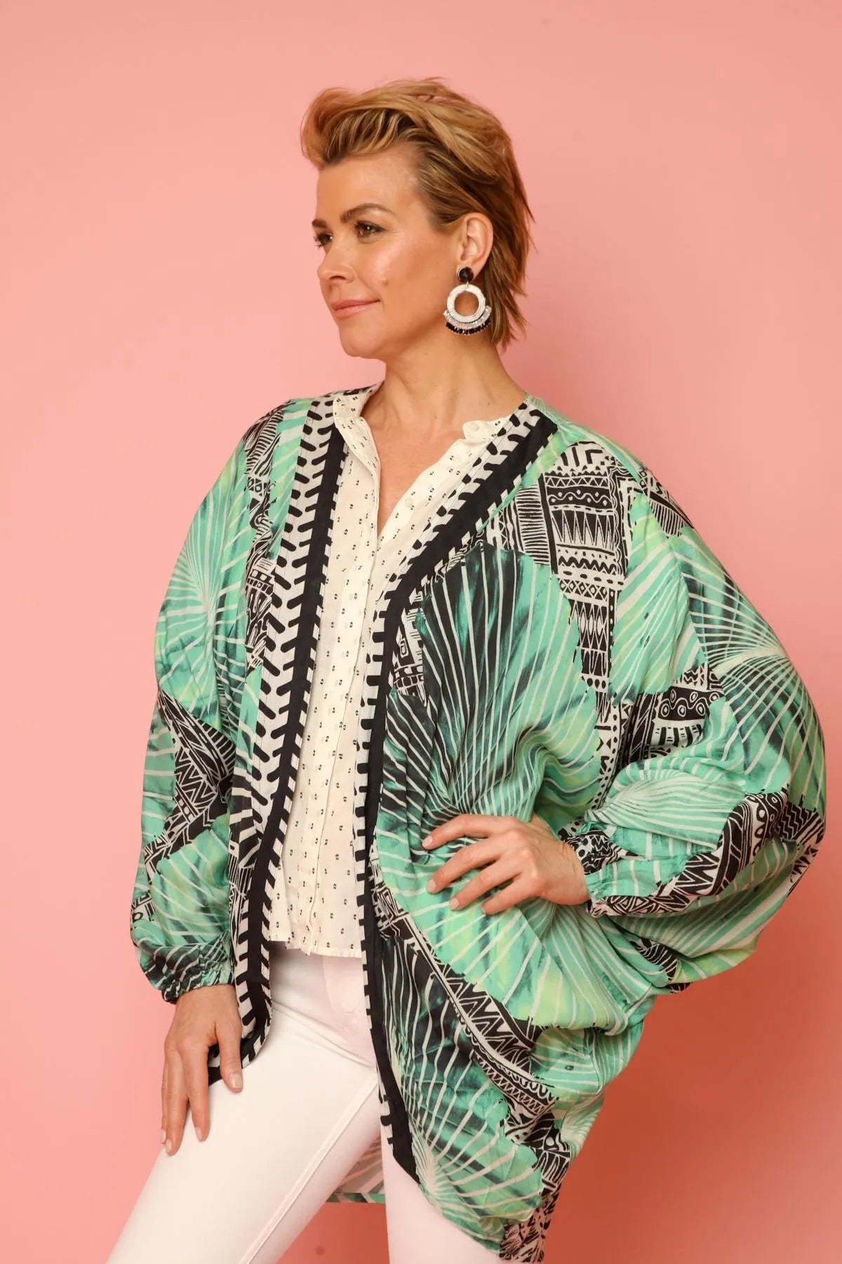 Stylish Tribal Print Cocoon Kimono - Boho Chic Loose Cover-Up for Beach, Festival & Lounge Wear