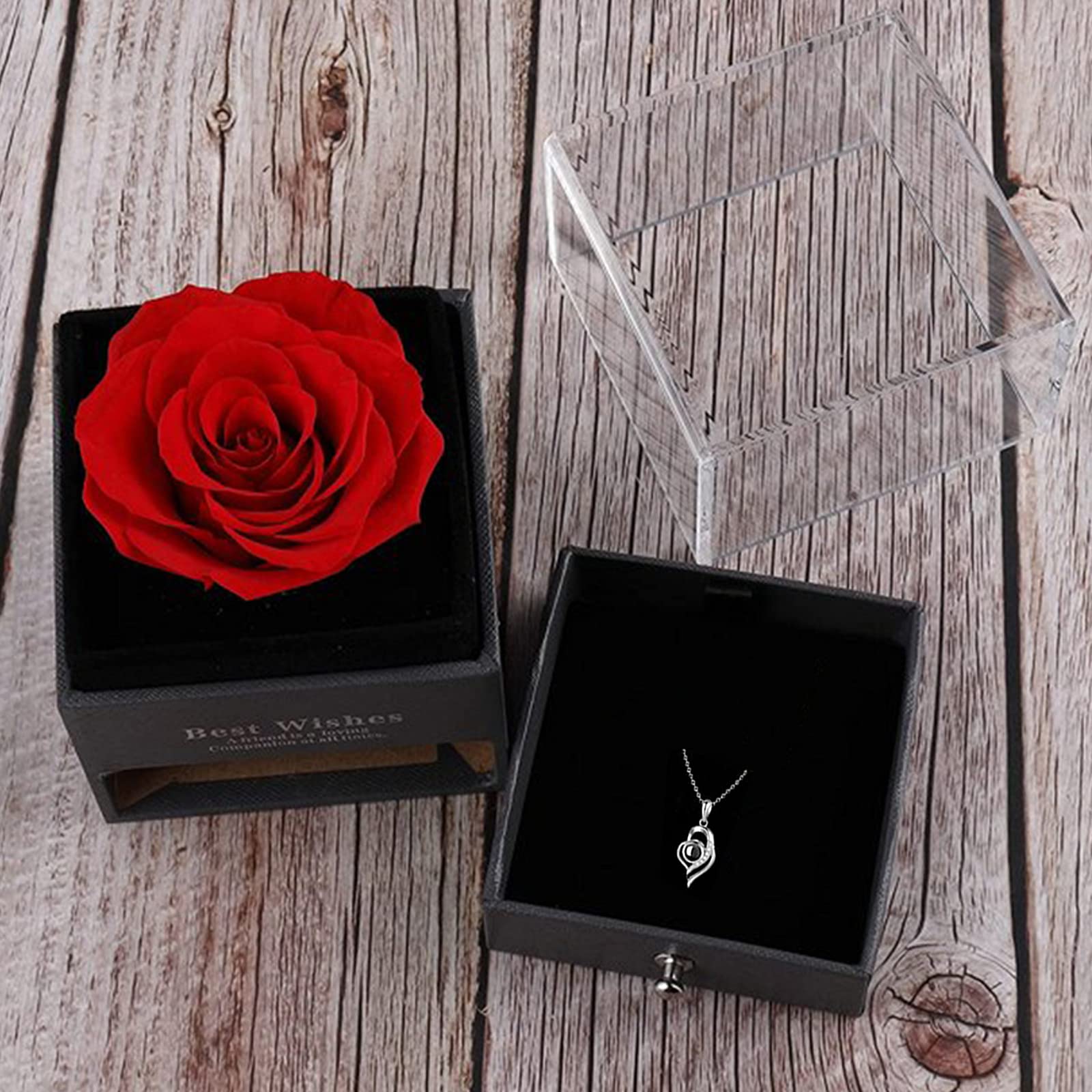 Eternal Preserved Rose Gift Set with 'I Love You' Necklace in 100 Languages - Forever Rose Box for Women, Mom, Wife - Perfect for Mother's Day, Valentine's Day, Anniversary, Birthday & Wedding - Romantic Home Decor & Luxury Keepsake