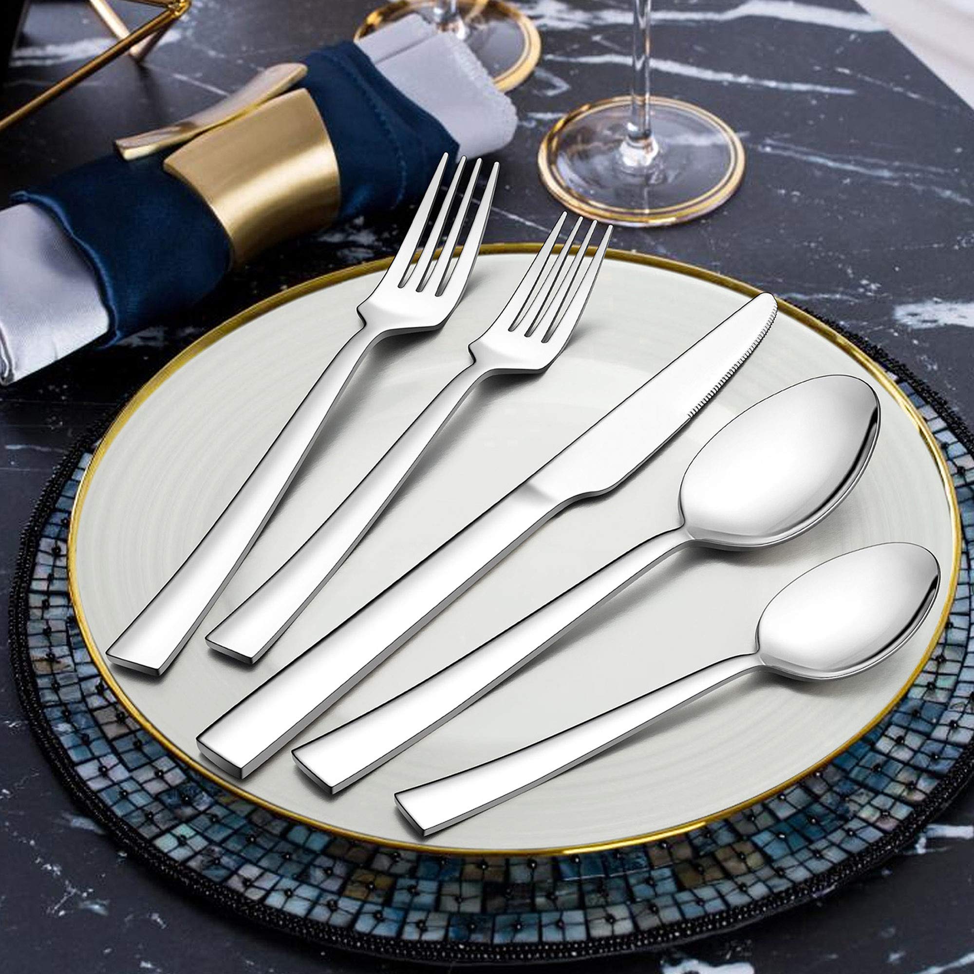 20-Piece Stainless Steel Silverware Set for 4 - Square Flatware Cutlery Set with Mirror Finish | Dishwasher Safe | Perfect for Dinner Parties, Restaurants & Everyday Dining