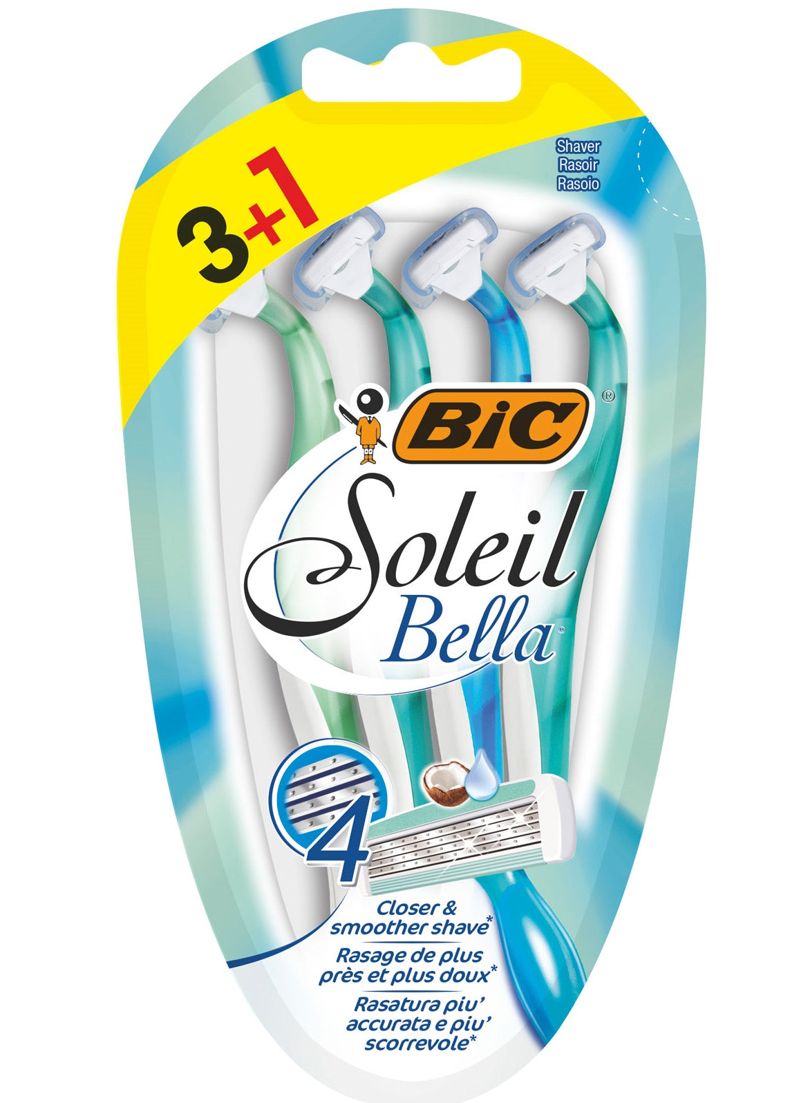Bic Soleil Bella Women's Razor with 4 Blades - Smooth Shaving for Legs, Underarms & Bikini Area - Perfect for Travel & Everyday Use
