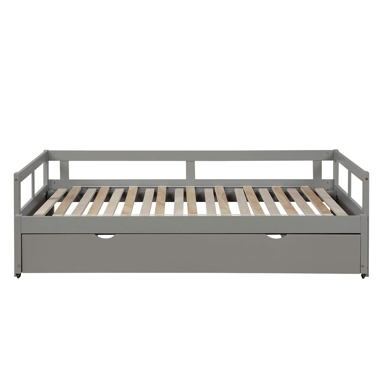 Twin to King Daybed with Trundle - Wooden Extendable Sofa Bed for Bedroom & Living Room - Space Saving Gray Daybed (Perfect for Guest Rooms, Small Apartments & Multi-Purpose Spaces)