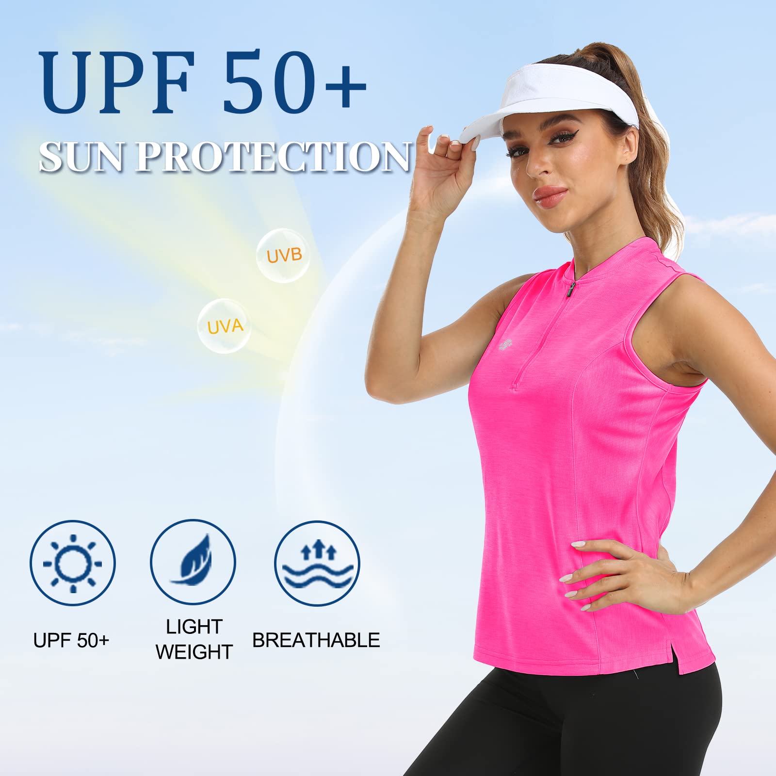 Women's Sleeveless Quick-Dry UPF 50+ Athletic Shirt - Tennis Golf Pickleball Sports Top with Zipper - Perfect for Outdoor Workouts & Summer Sports Activities