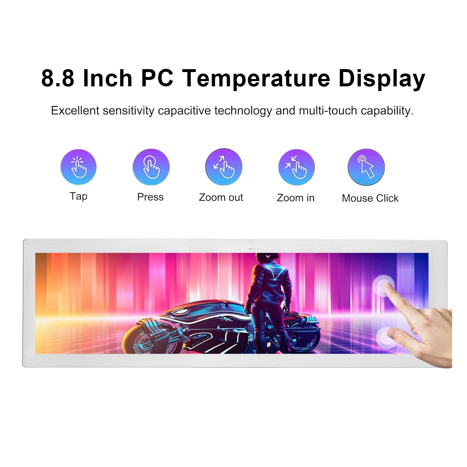 Jectse 8.8 Inch PC Temperature Monitor - Real-Time GPU, CPU, RAM, FPS & HDD Data Display with 360° Auto Rotation for Gaming PC Case - Customizable DIY Themes (White) - Perfect for Gaming Rigs, Workstations & PC Builds