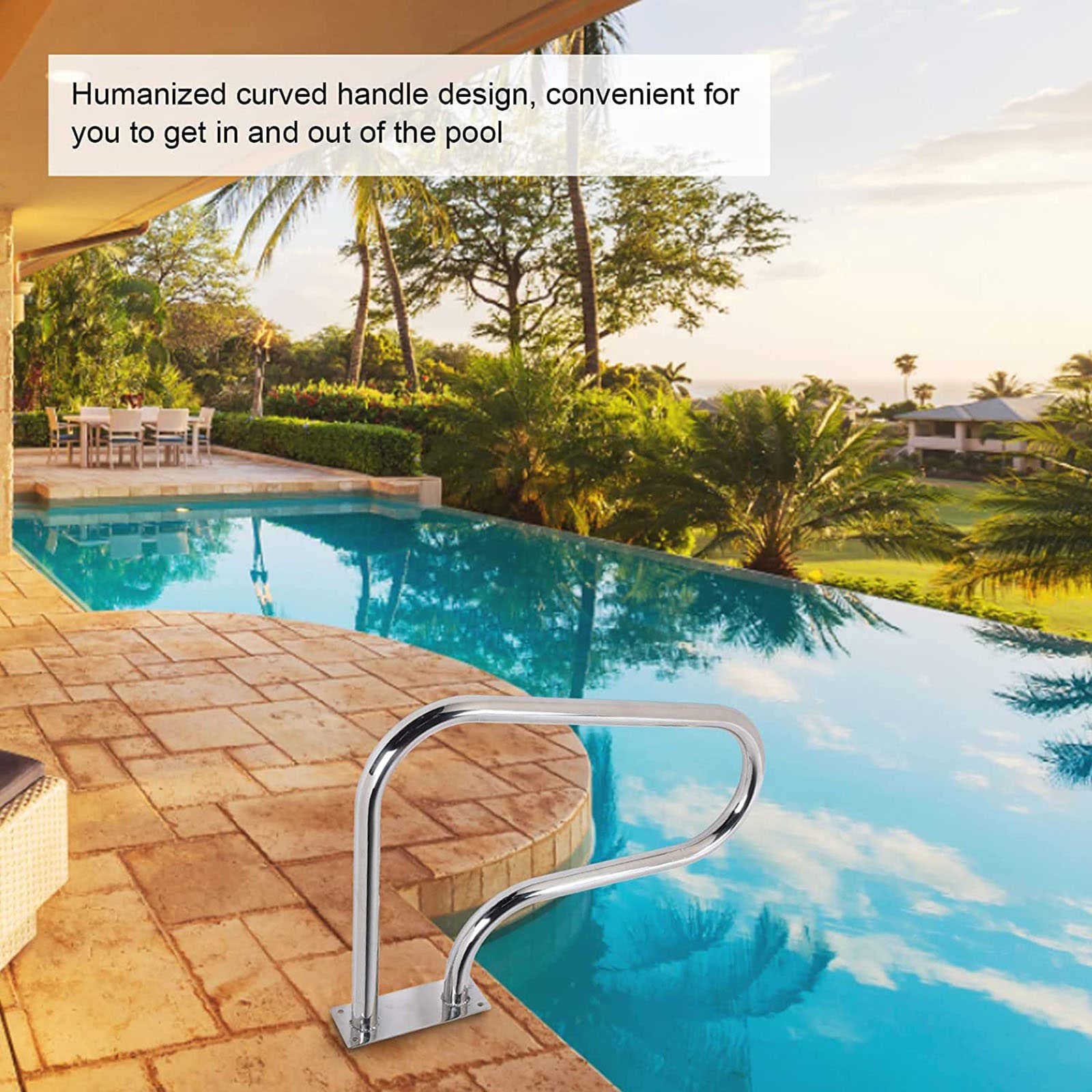 3-Bend Swimming Pool Safety Handrail - Deck Mounted Grab Rail for Inground Pools | Non-Slip Pool Ladder Handle for Safe Entry/Exit | Perfect for Elderly, Kids & ADA Compliance