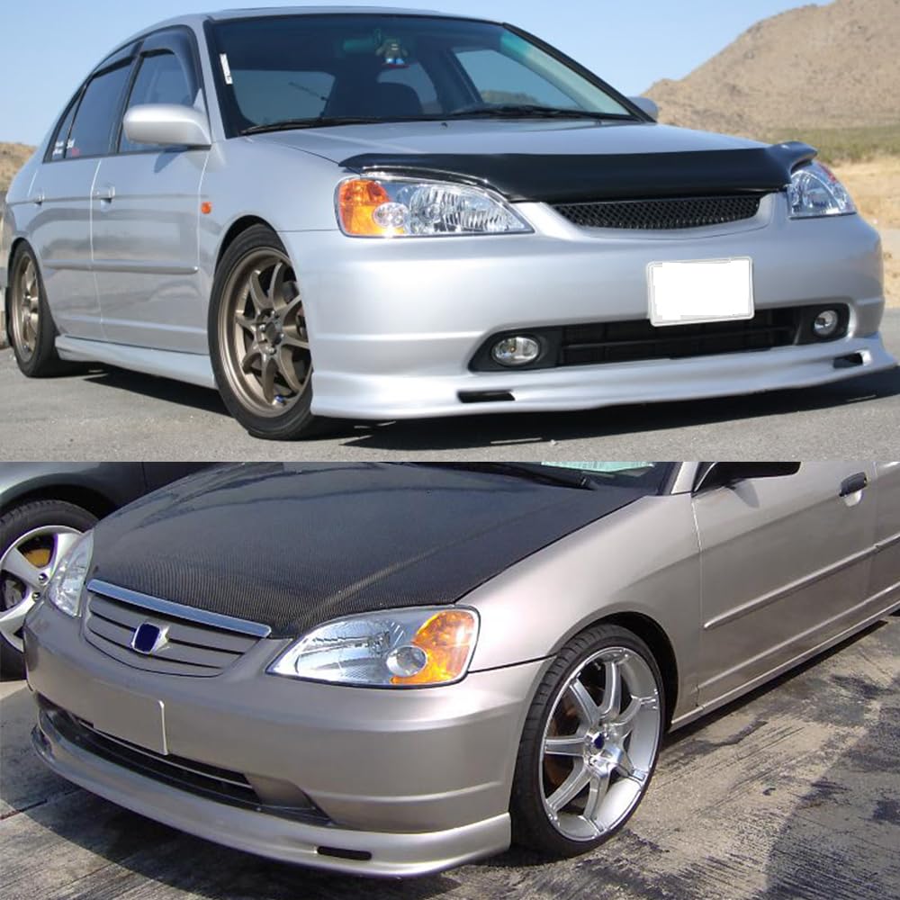IKON MOTORSPORTS Front Bumper Lip for 2001-2003 Honda Civic Coupe & Sedan - Painted NH578 Taffeta White PP Air Chin Diffuser Spoiler - Enhances Aerodynamics & Sporty Look for Street Racing & Car Shows